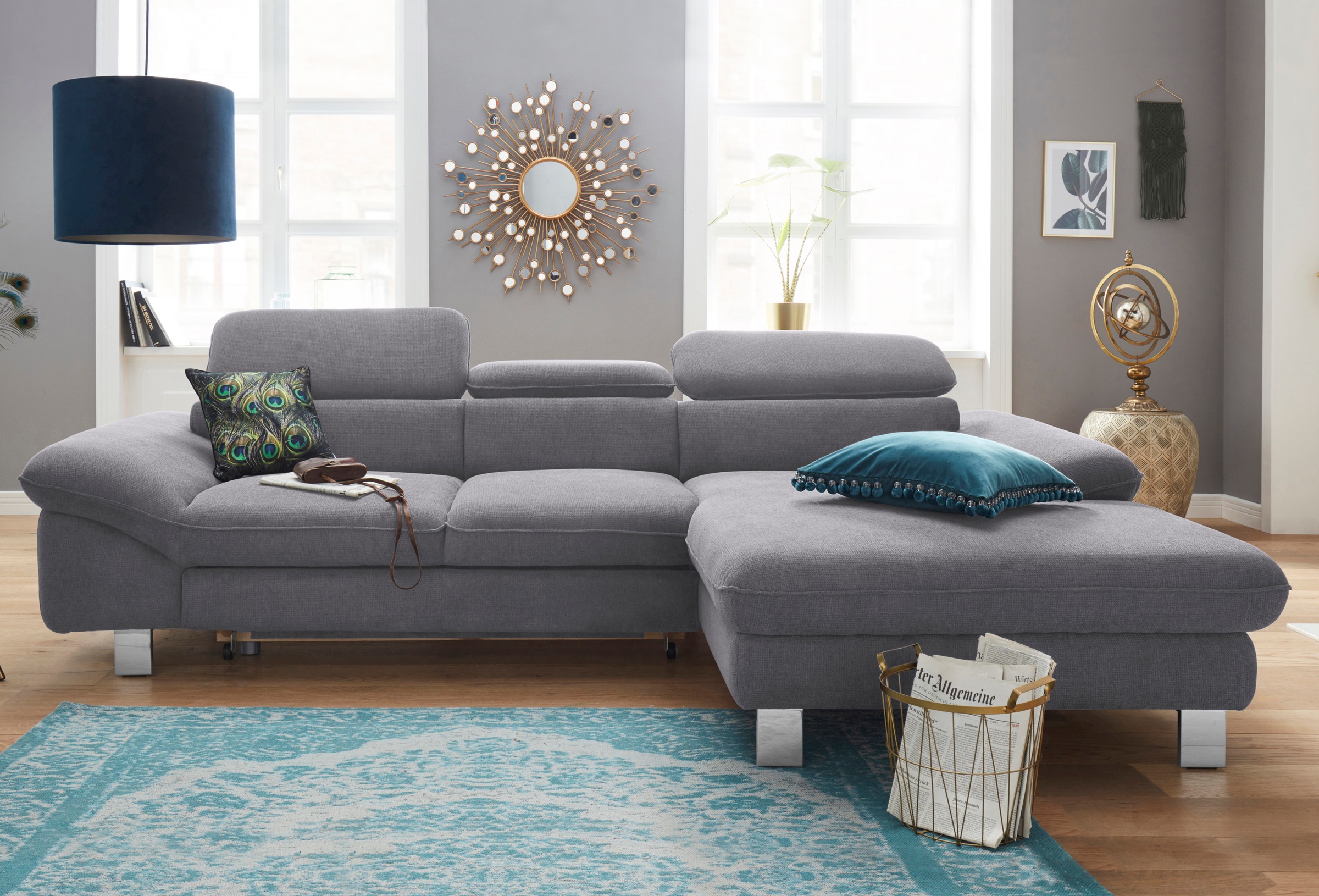 COTTA Polstergarnitur »Driver L-Form«, (Set, 2 tlg.), Set bestehend aus: Ecksofa mit Kopfteilverstellung & Hocker