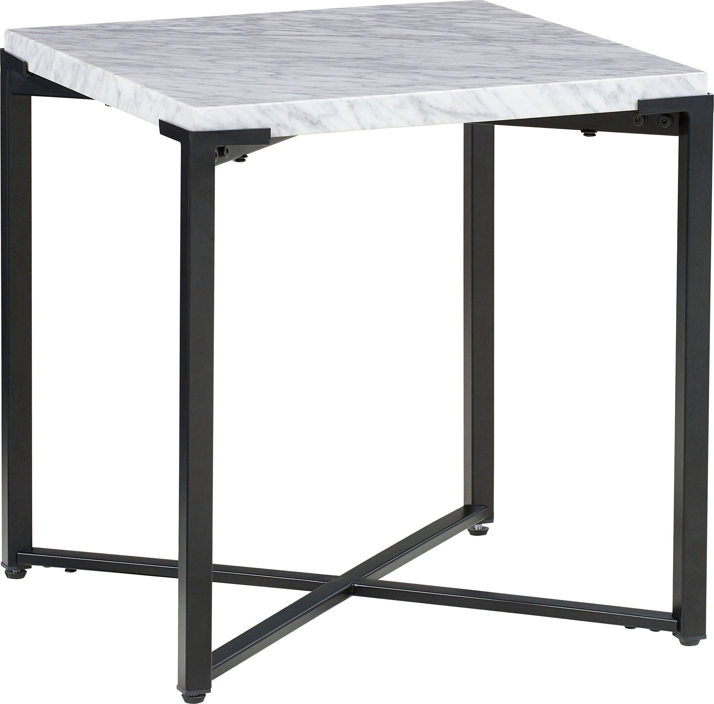 Leonique Beistelltisch »Saxon Beistelltisch« Beistelltisch, quadratisch, helle Marmorplatte, schwarze Beine