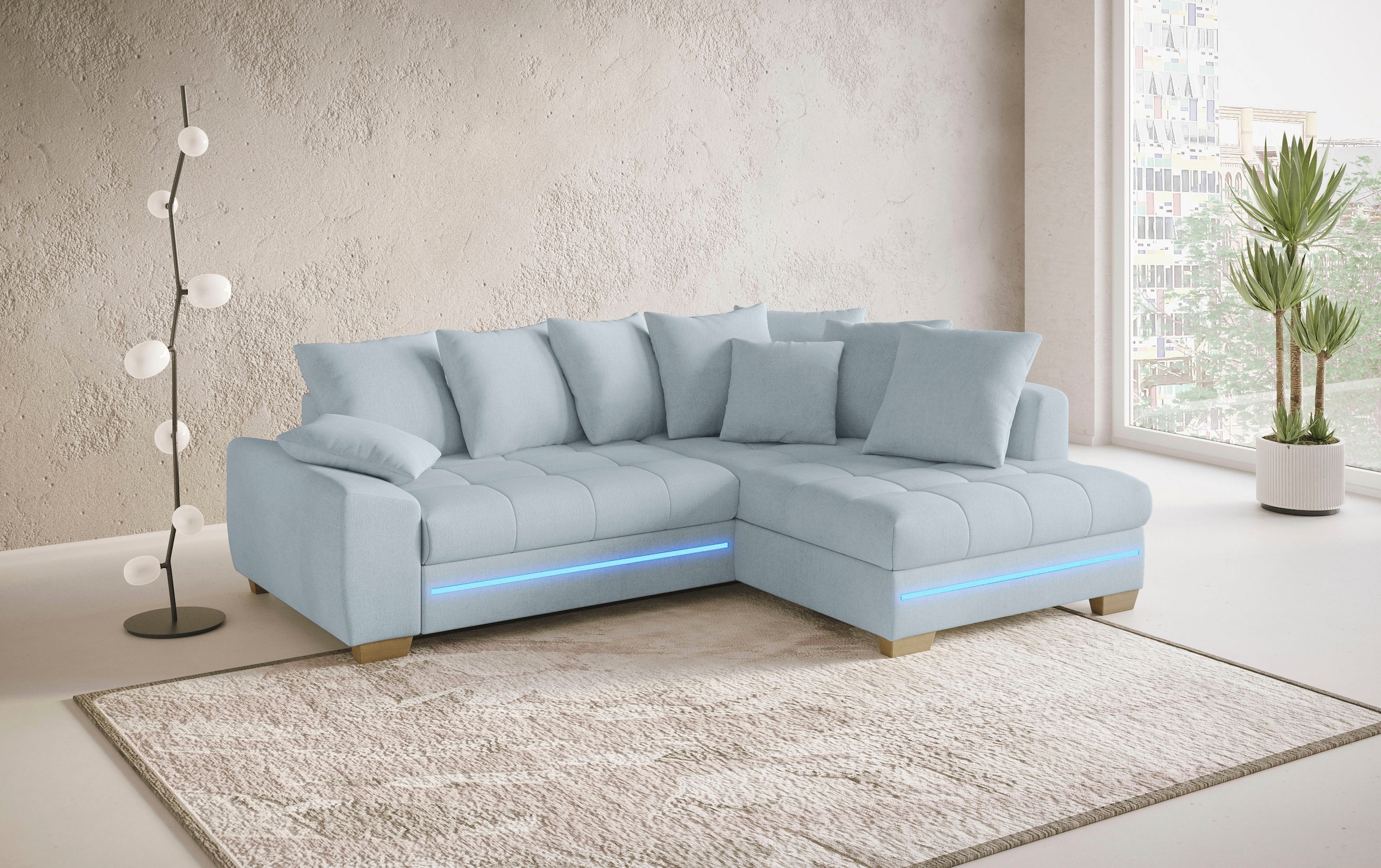 Mr. Couch Ecksofa »Nikita II, L-Form«, mit RGB-LED Beleuchtung, wahlweise mit Bett, Bettkasten, Kaltschaum