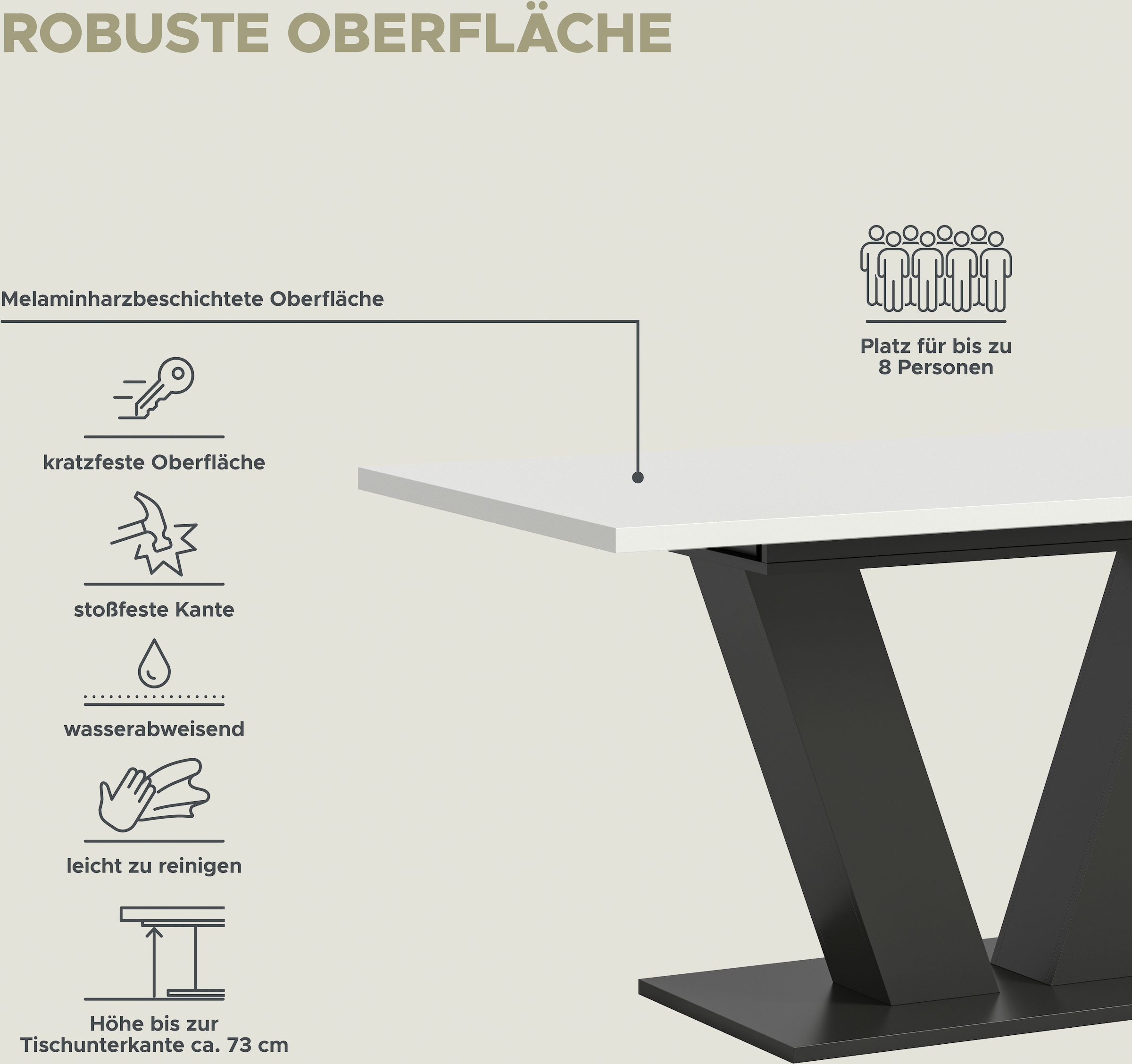 INOSIGN Esstisch »Motus, ausziehbar 150 -190 cm, inklusive 40 cm Einlegeplatte«, V-Gestell mit Bodenplatte, Tisch, Küchentisch, Esszimmer, Küche