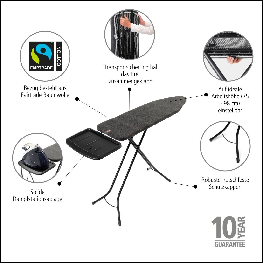 Brabantia Bügelbrett »Bügeltisch B, 124 x 38 cm, Dst-Ablage Solide« Bügelfläche 124 cmx38 cm Fairtrade-zertifiziert