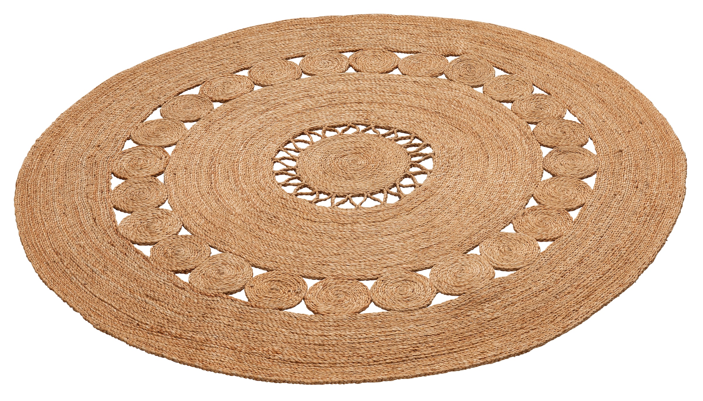 my home Teppich »Naturala, Jute-Teppich, handgefertigt«, rund, 5 mm Höhe, reines Naturprodukt, Jute, Boho, Wendeteppich, Wohnzimmer, Esszimmer