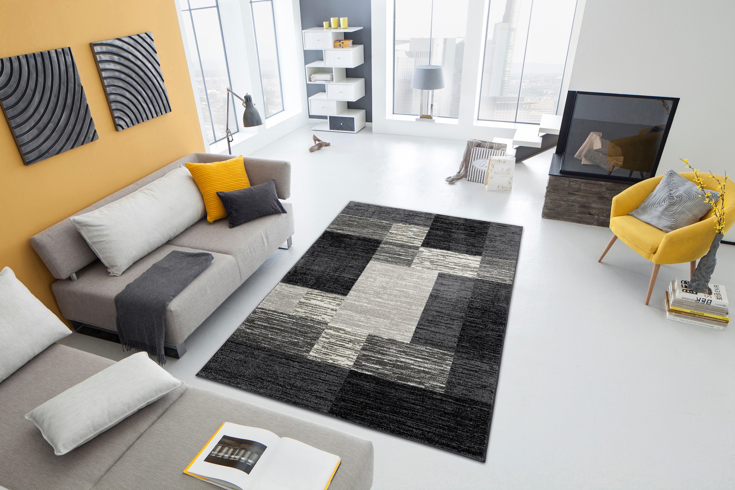 OTTO home Teppich »Melvin« rechteckig 8 mm Höhe schön weich, Kurzflor Teppich Karo-Muster, Wohnzimmer, Esszimmer