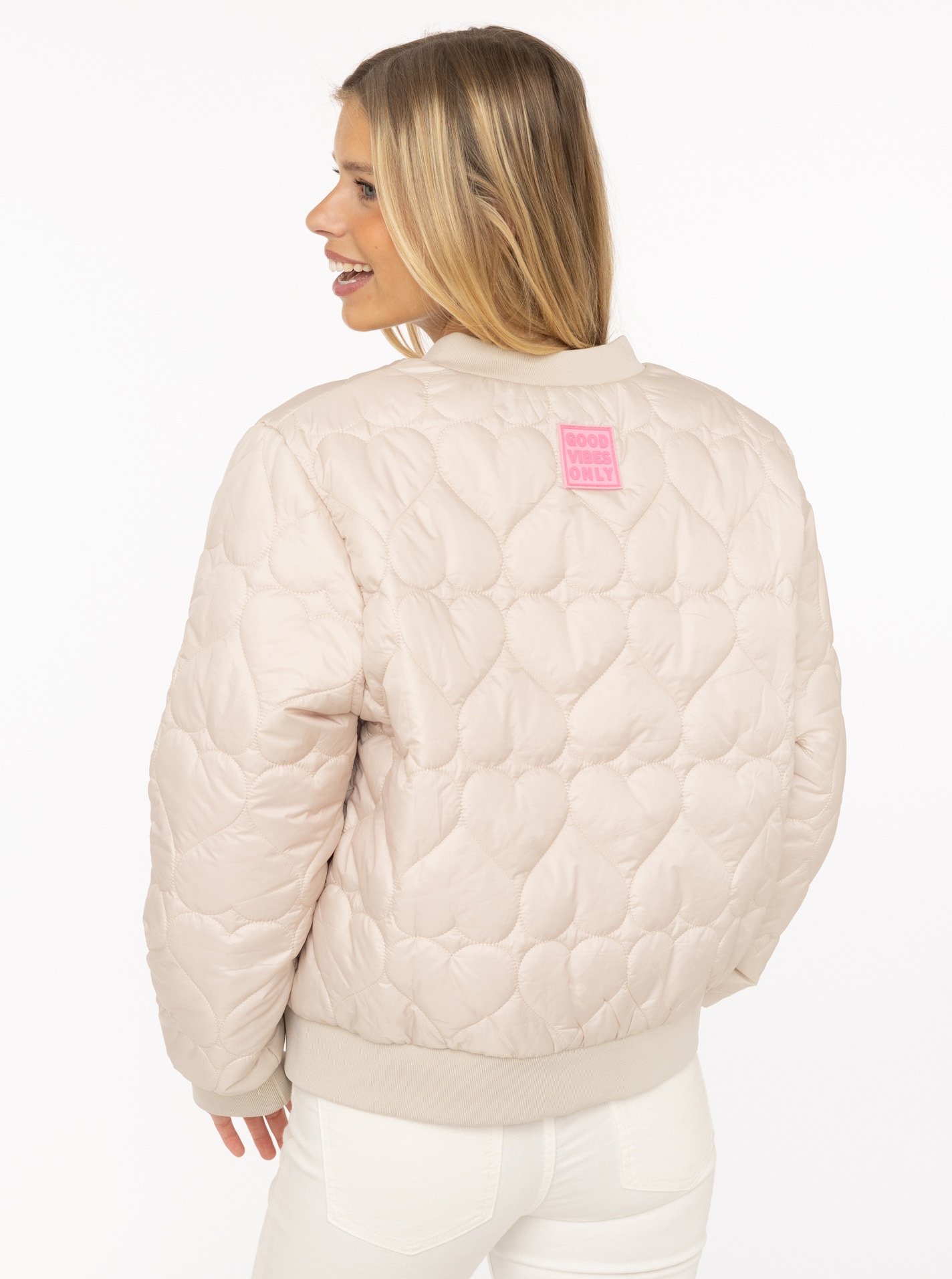 Zwillingsherz Bomberjacke »"Be Happy"« ohne Kapuze modisch, Kontrastdetails, regular fit, langärmelig, mit Herzsticker