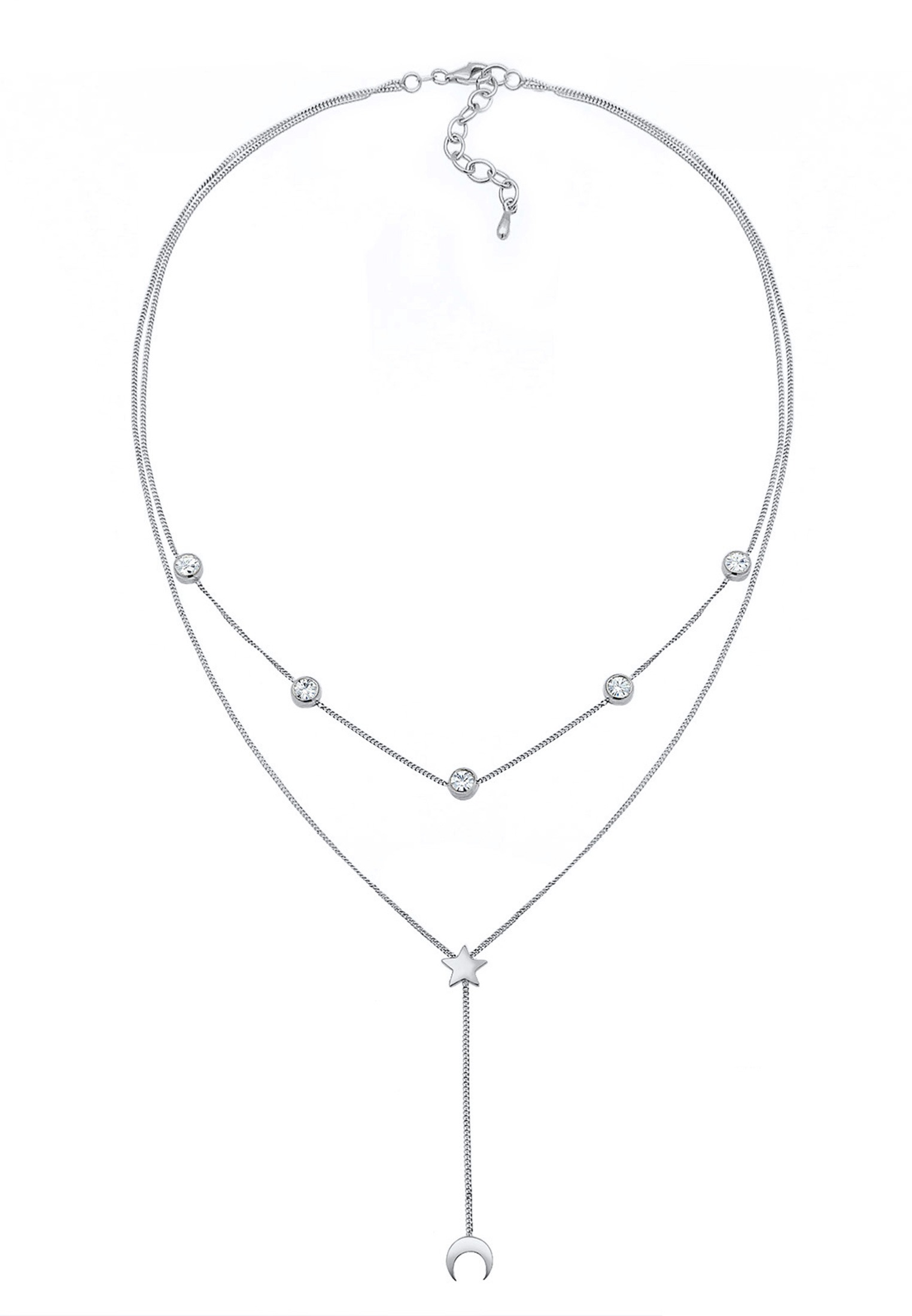 Elli Silberkette »Halskette Halbmond Stern Kristalle 925 Sterling Silber«