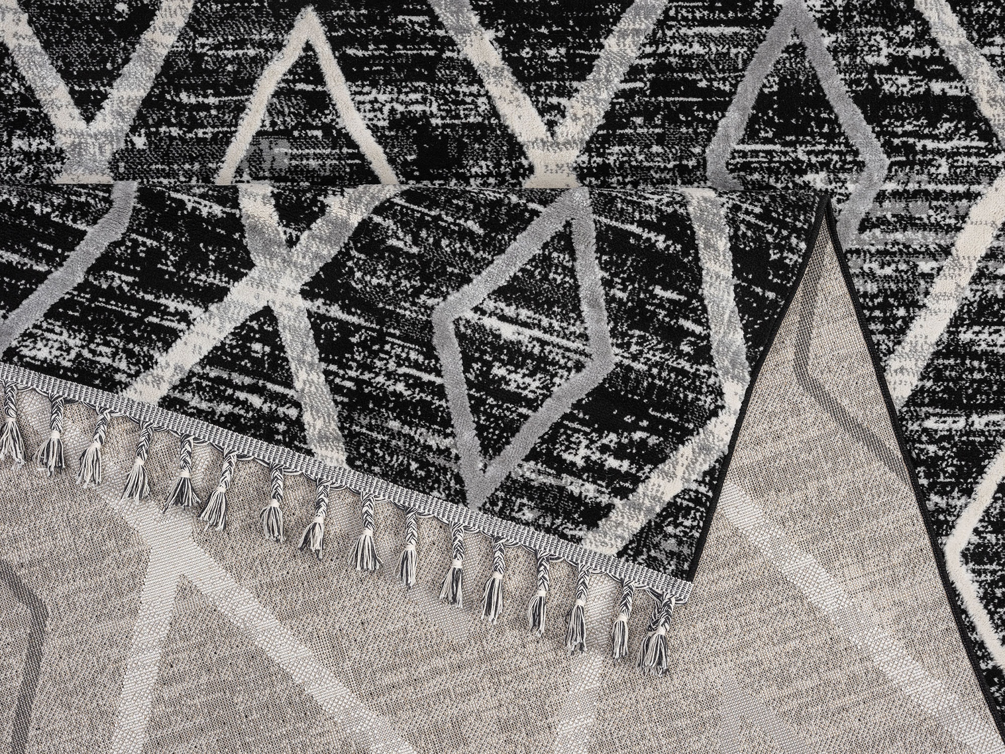 my home Teppich »Otilie« rechteckig 11 mm Höhe dichte Qualität, Woll-Look, Boho, mit Fransen und Rauten, Scandi