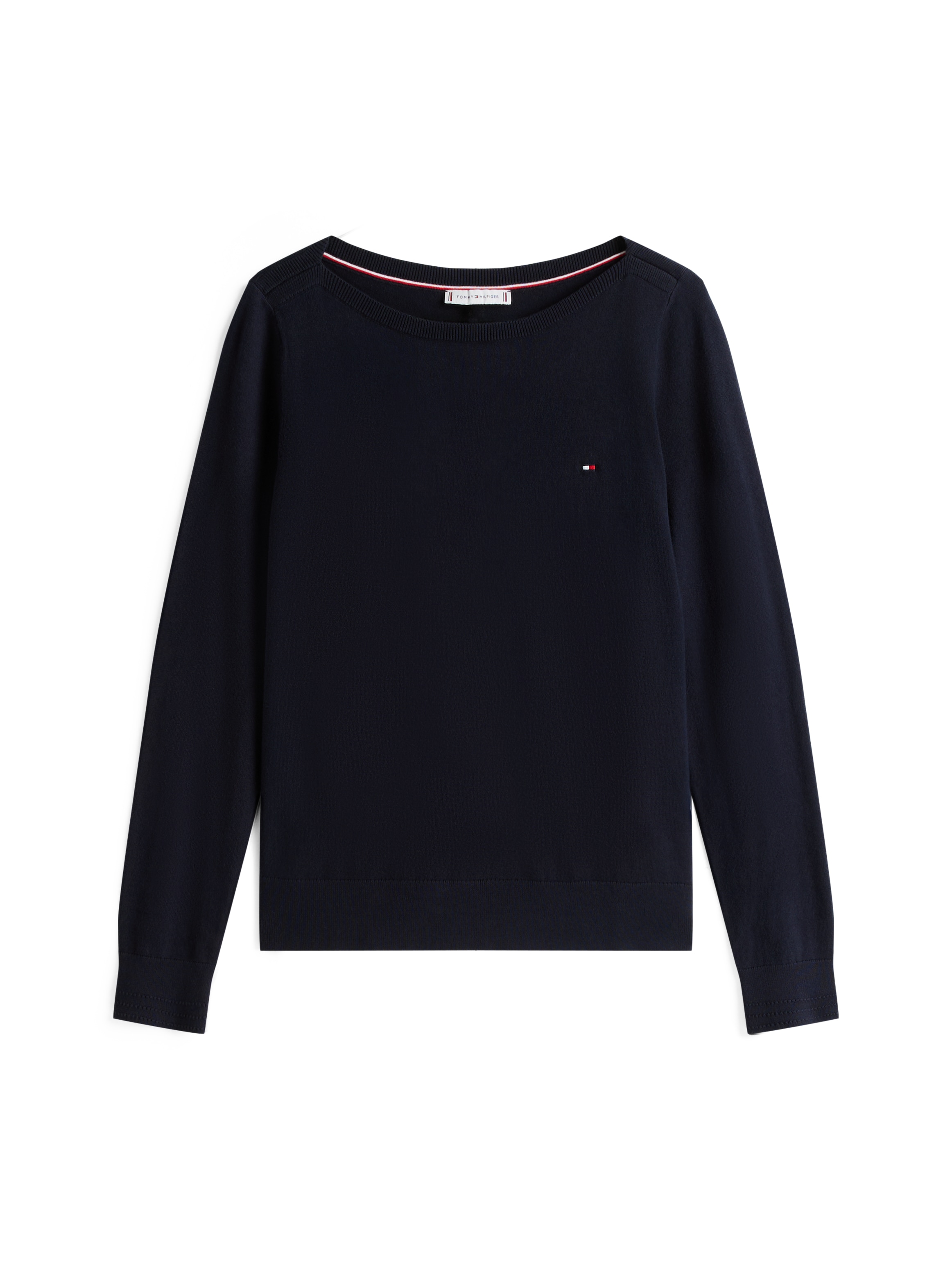 Tommy Hilfiger Strickpullover »CO JERSEY STITCH V-NECK SWEATER« mit Tommy Hilfiger Logo-Flag, U-Boot-Ausschnitt