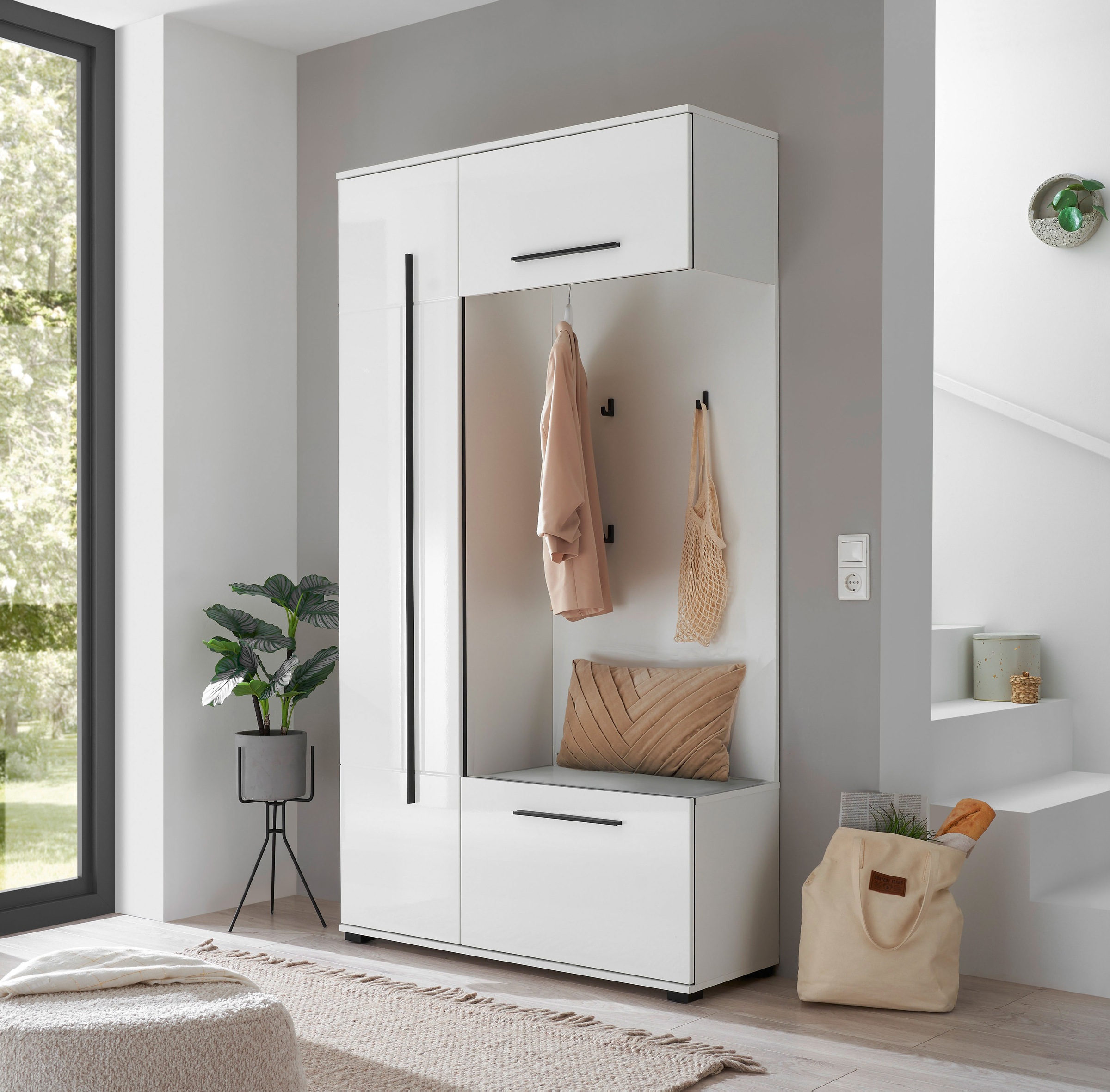 Home affaire Kompaktgarderobe »Cantara Flurgarderobe, modern, 2 Farben, 111 cm breit« vielseitig einsetzbar, unterschiedliche Stauraummöglichkeiten