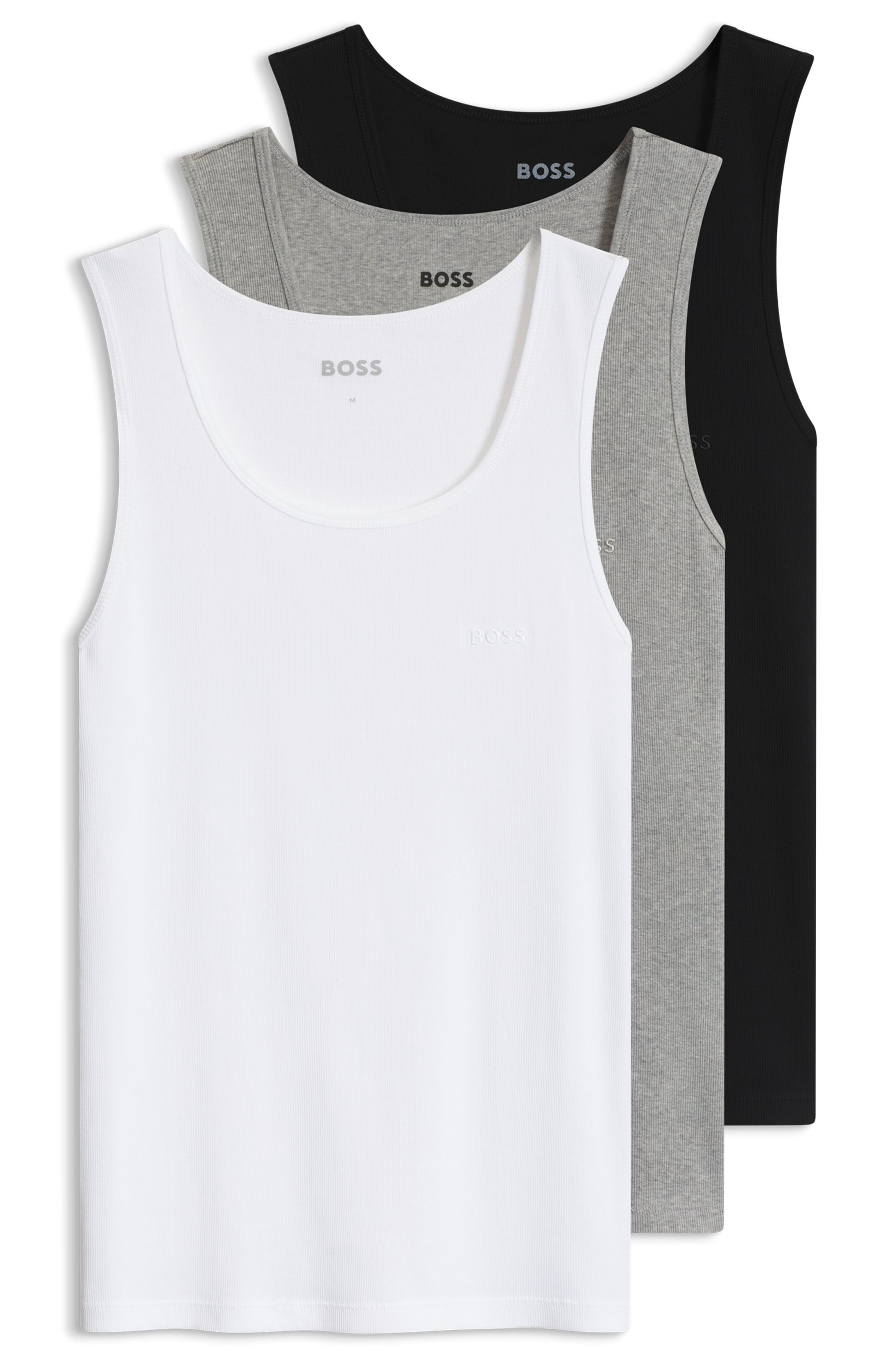 BOSS Tanktop »3P RibClassic BOSS ONE« Ton in Ton Stickerei auf der Brust