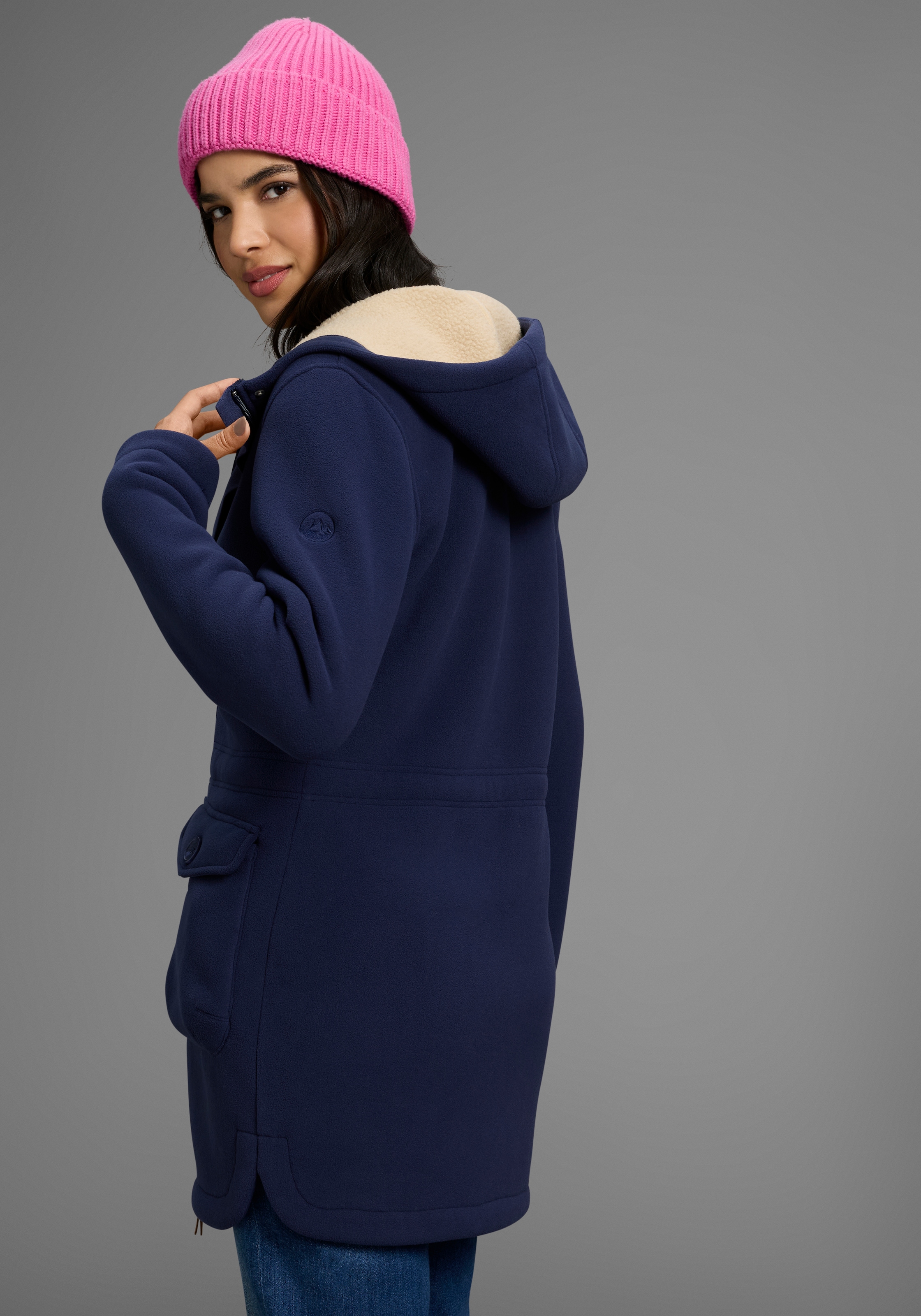 Polarino Fleecejacke, mit Kapuze, Fleece Jacke, innen mit Sherpa Fleece, Teddy Fell Imitat