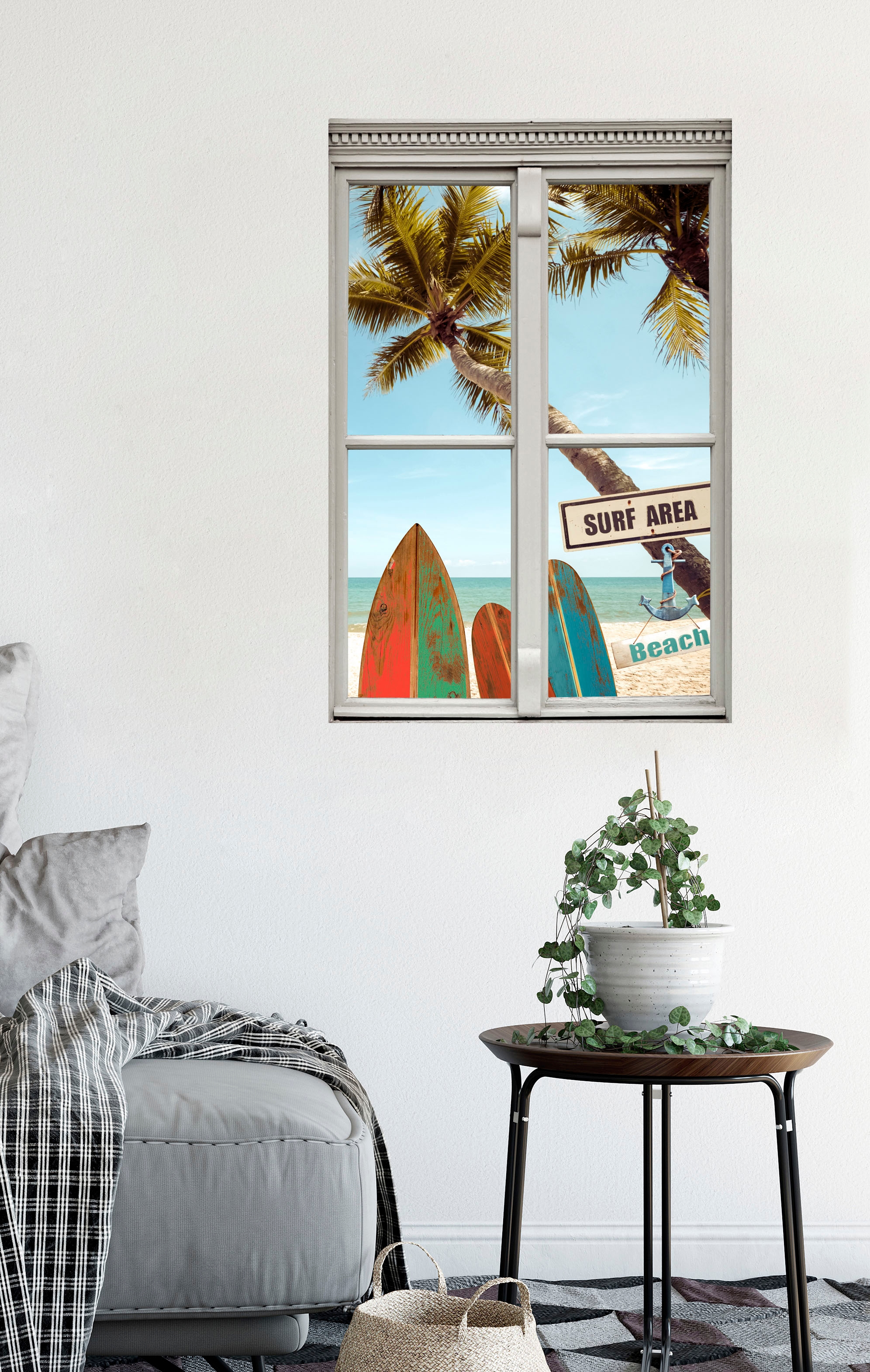 queence Wandsticker »Surf Area Beach«, Wandsticker, Wandbild, selbstklebend, 3D, Fenster