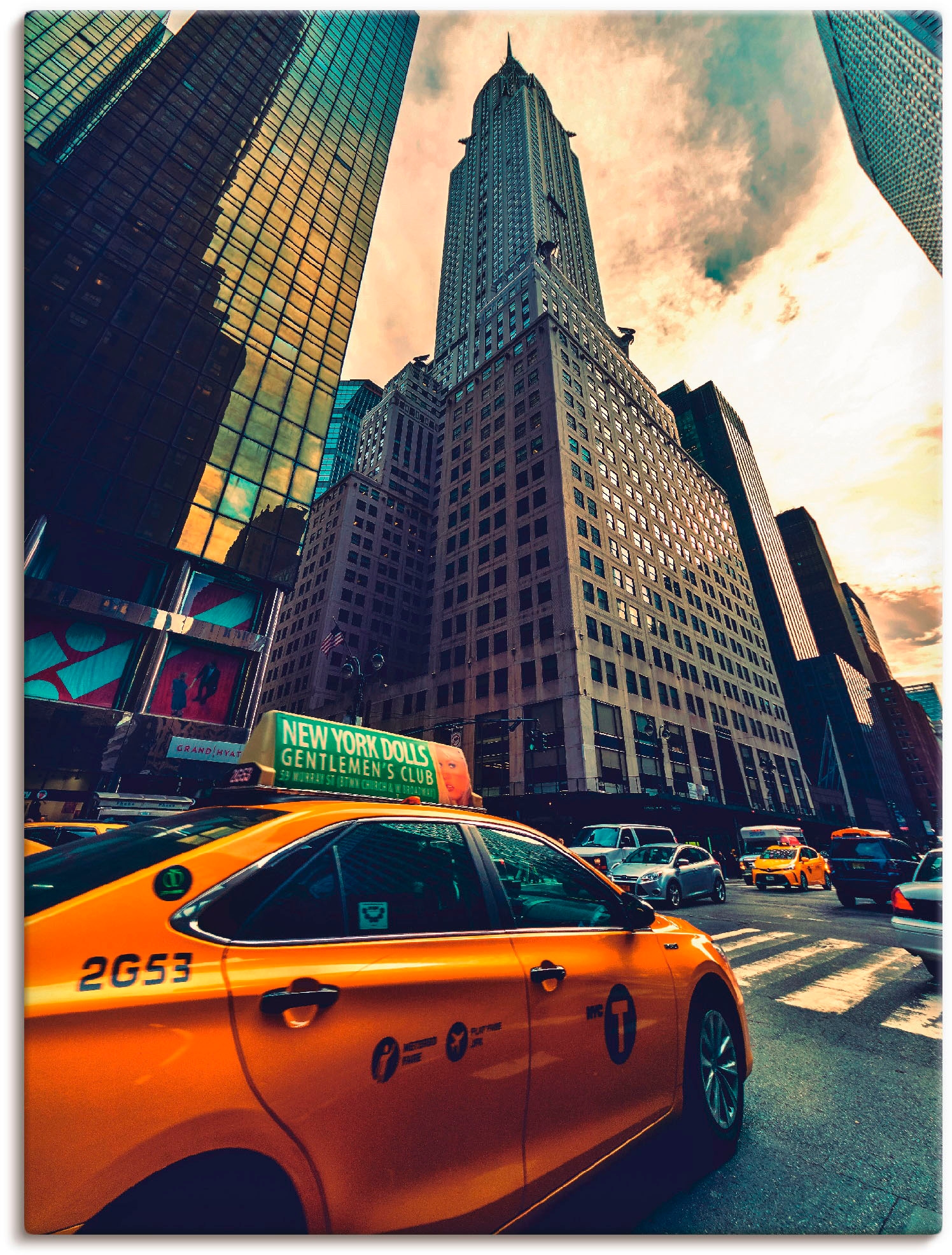 oder als New »Taxi Gebäude, Artland versch. in Poster Größen Wandaufkleber Leinwandbild, bestellen York«, in (1 bequem St.), Wandbild