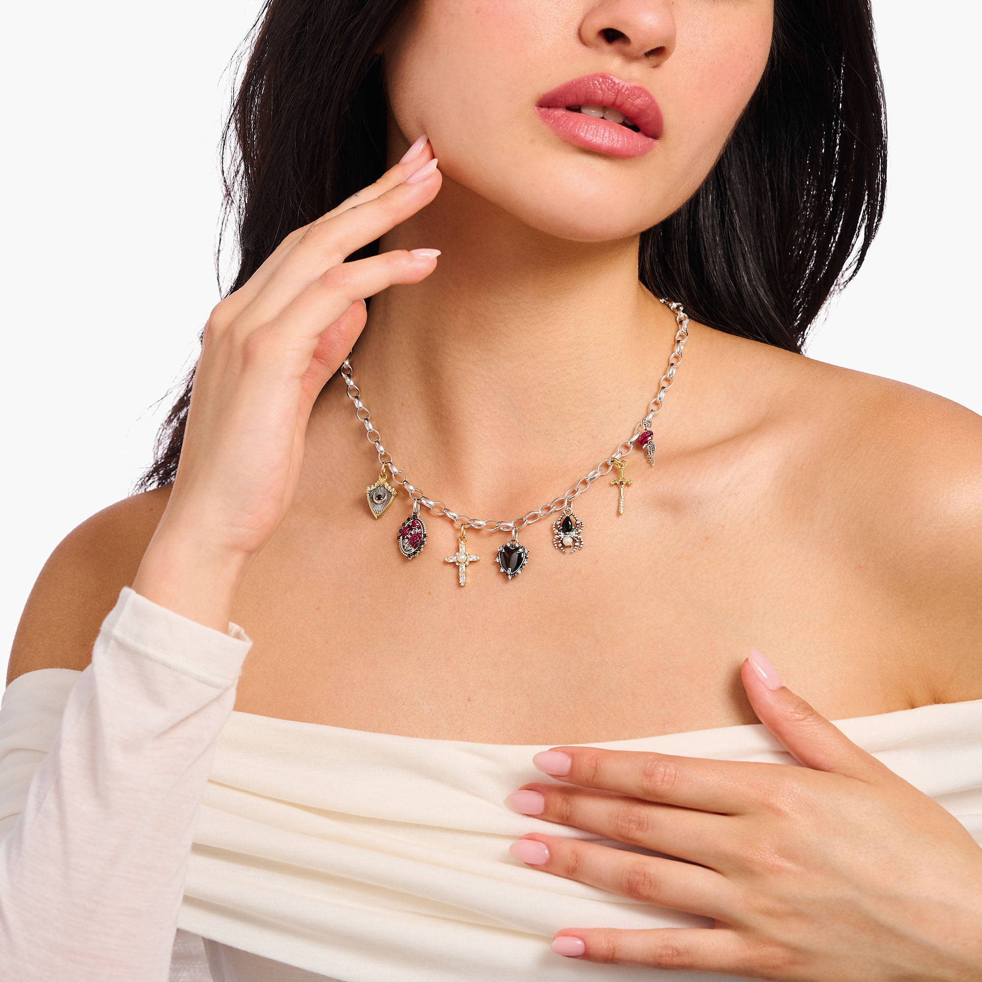 THOMAS SABO Kette mit Anhänger »True Romance, KE2298-167-7-L45«, mit Zirkonia (synth.), Saphir (synth.) - mit Süßwasserzuchtperle