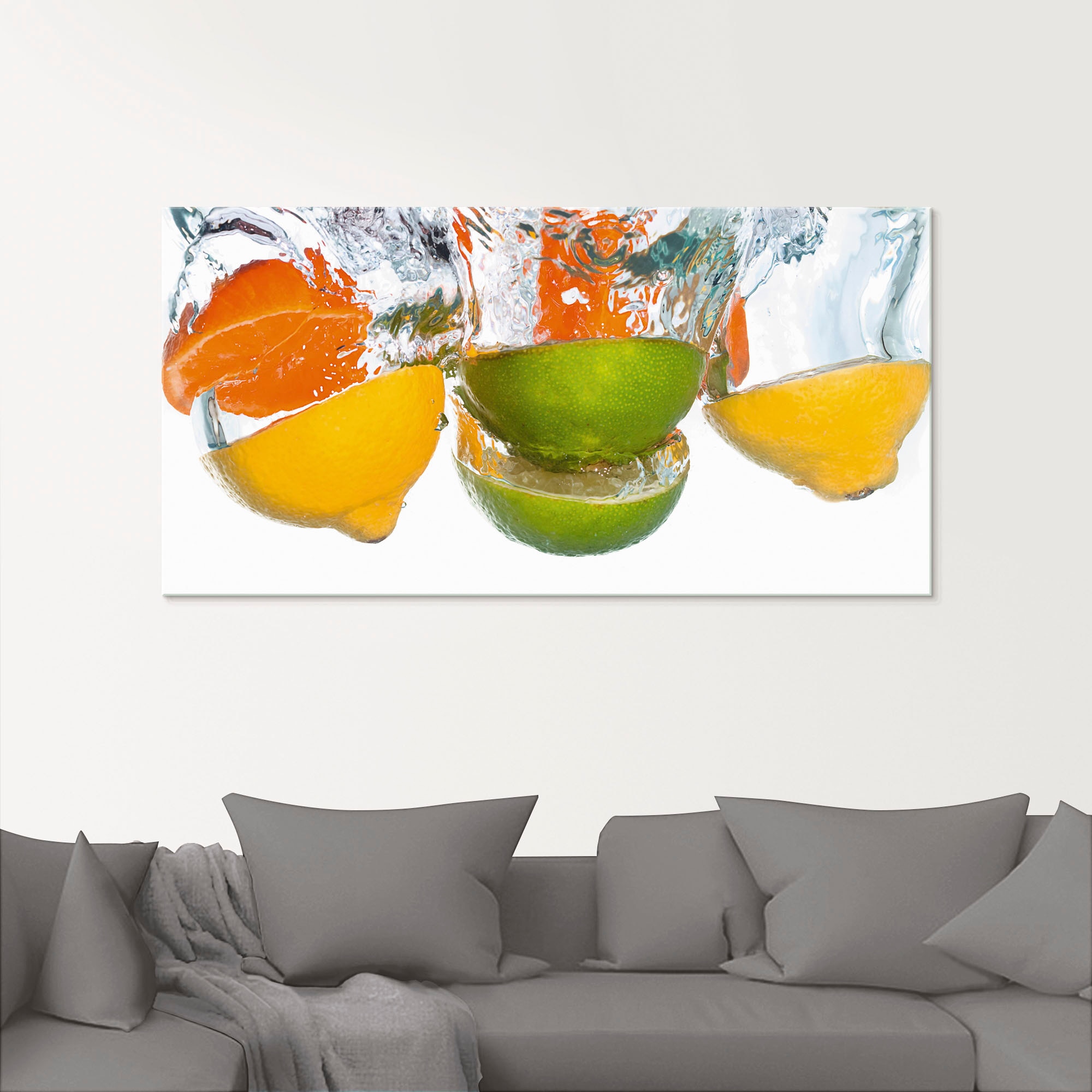 Artland Glasbild »Zitrusfrüchte fallen in klares Wasser« Lebensmittel 1 Stk. tlg. in verschiedenen Größen