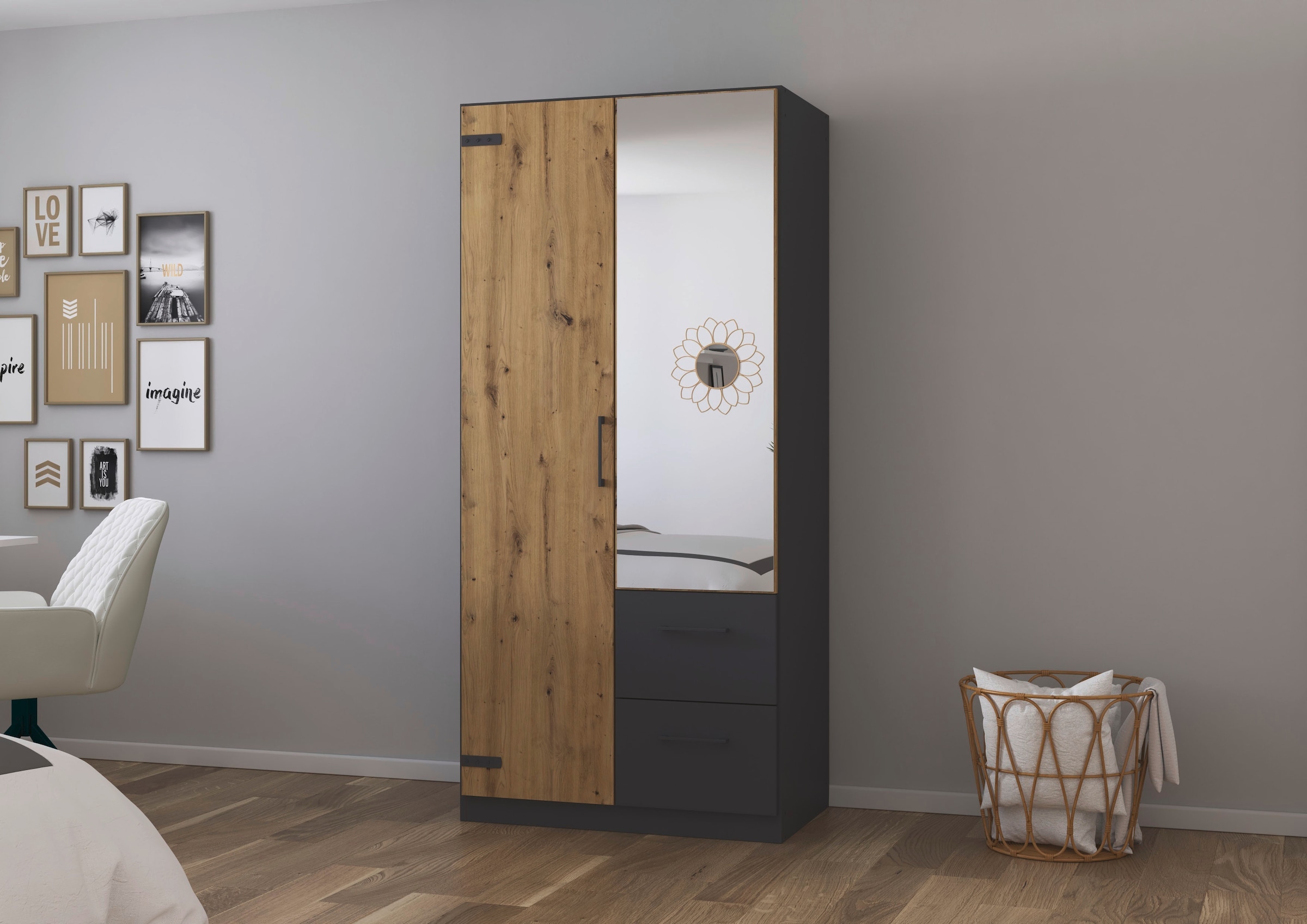 rauch Drehtürenschrank »Holmes« im Industrial Style, mit Schubkästen, mit oder ohne Spiegel