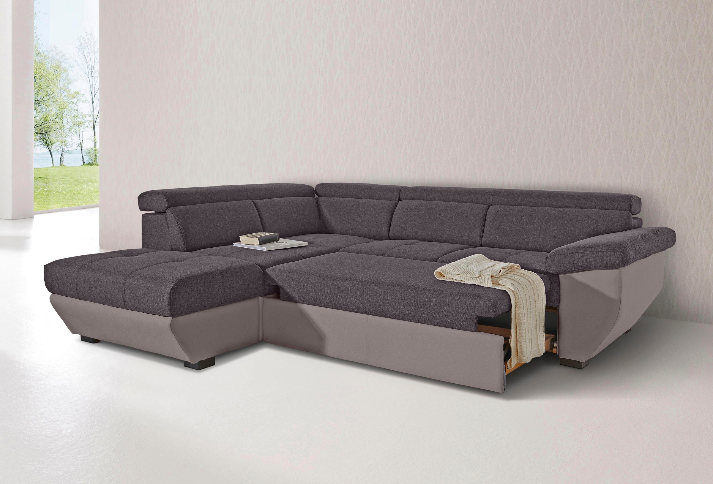 COTTA Polstergarnitur »Speedway«, (Set), Set: bestehend aus Ecksofa und Hocker, inklusive Kopfteilverstellung