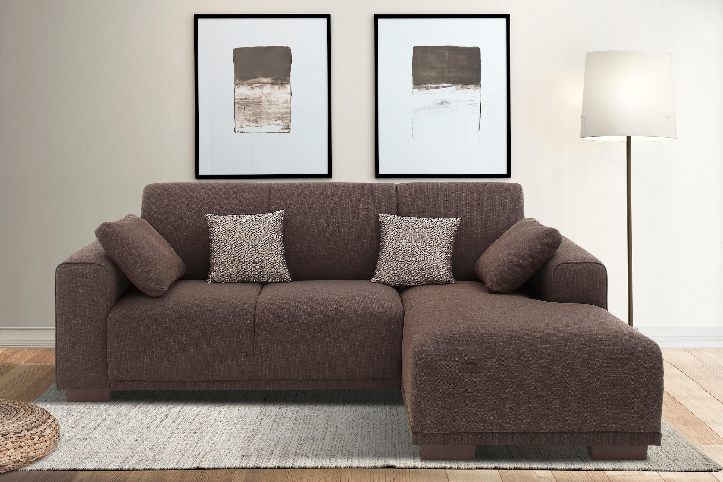 Home affaire Ecksofa »BORNHOLM L-Form mit Recamiere, Maße B/T/H: 234/162/85 cm«, Recamiere links oder rechts bestellbar, Wellenfederung, inkl. 2 Kissen