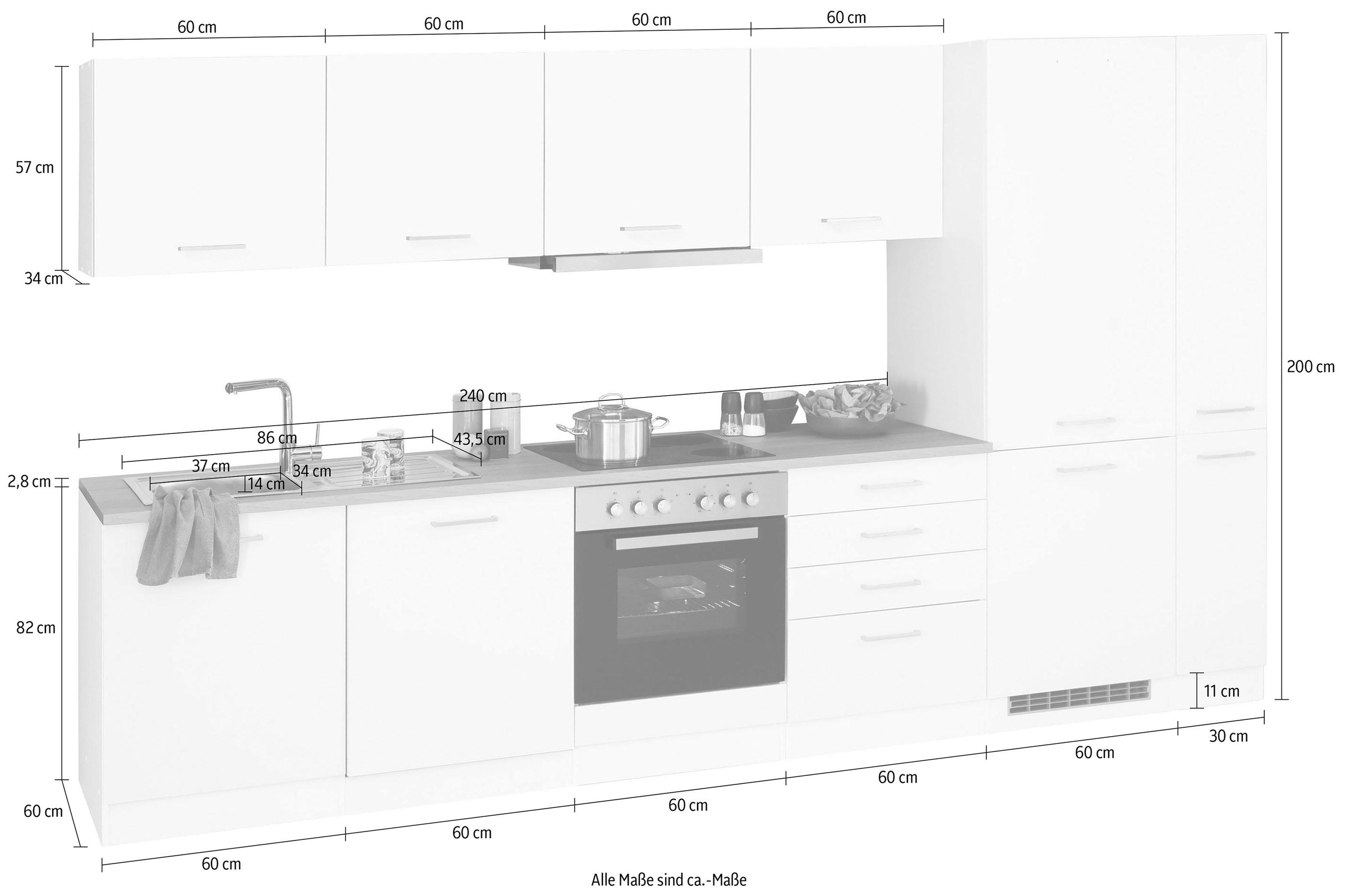 KOCHSTATION Küchenzeile »KS-Visby«, mit E-Geräte, 330 cm, inkl. Kühl/Gefrierkombination und Geschirrspüler