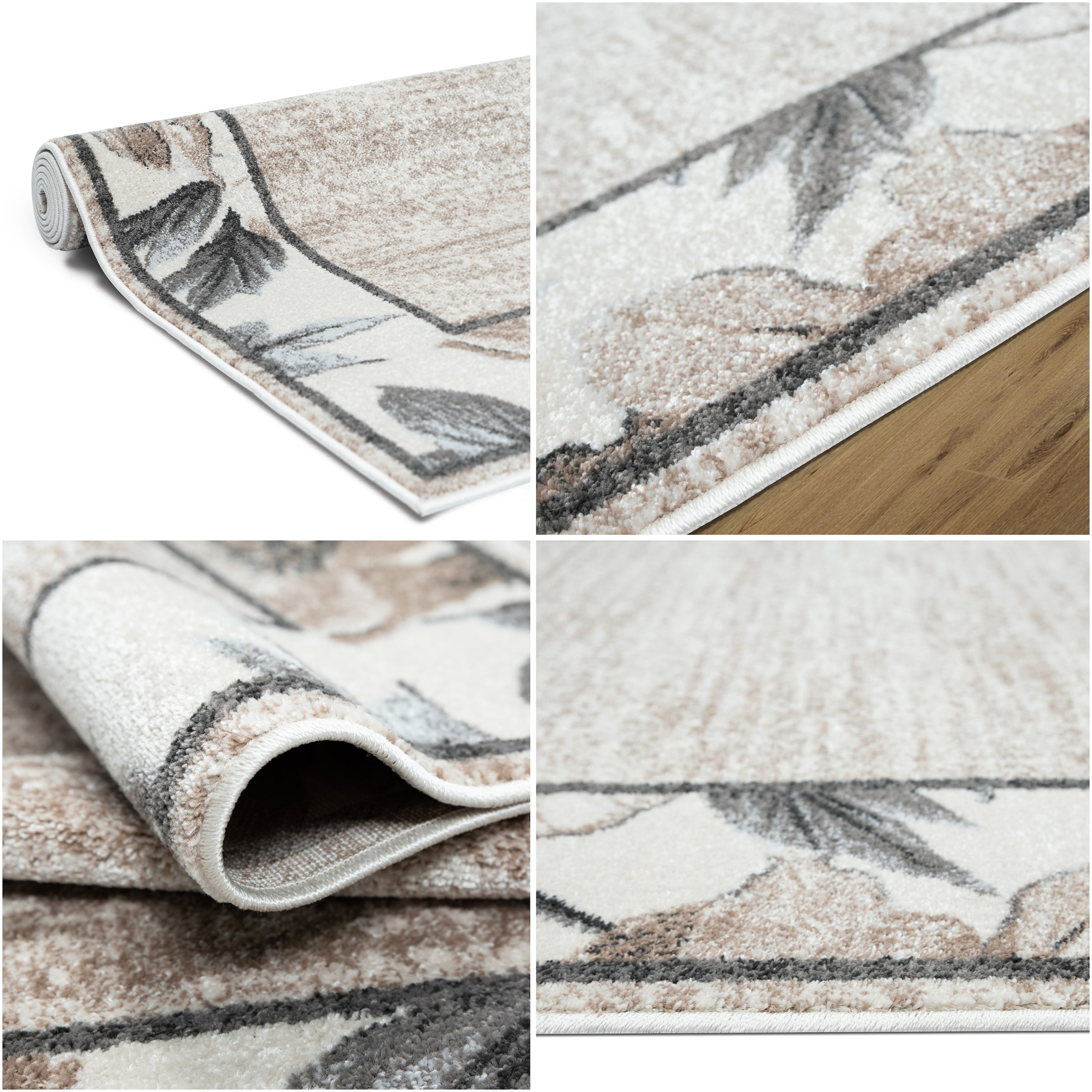 OTTO home Teppich »Florent mit Rahmen, Blumen Design« rechteckig 9 mm Höhe Floral, detailreiche Blüten, meliert, elegant, Wohnzimmer