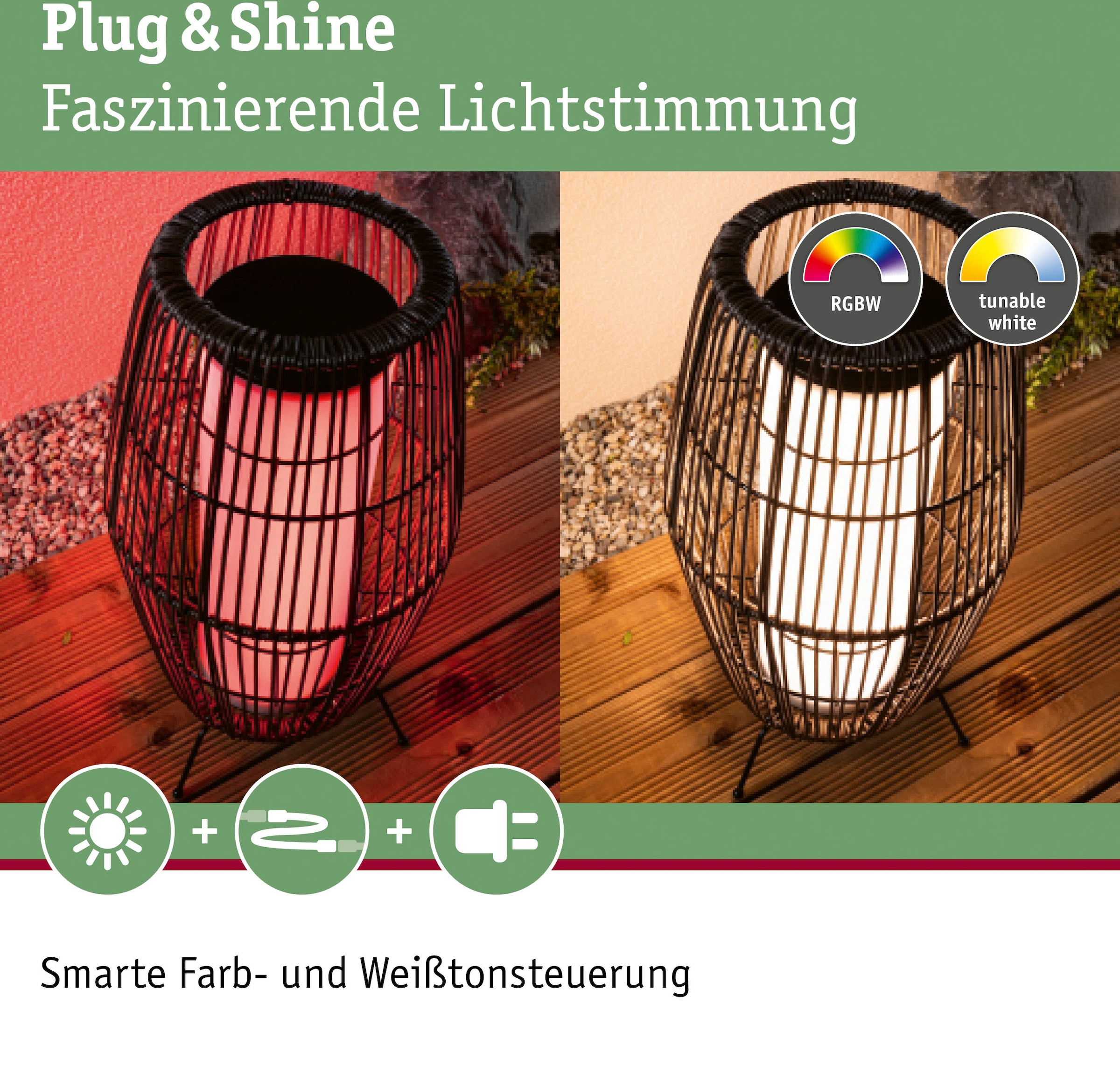 Paulmann LED Gartenleuchte »Outdoor Plug & Shine Basket 40 RGBW ZigBee IP44«, 1 flammig, ZigBee IP44 RGBW
