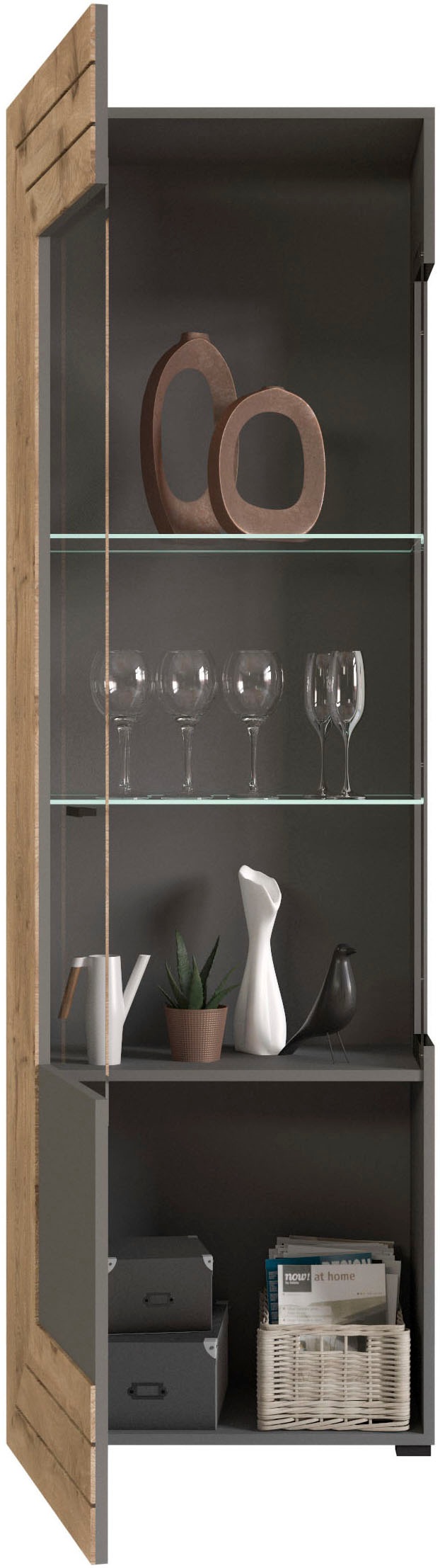 INOSIGN Wohnwand »Aalborg, Breite 350cm, 2-farbig,Metallgriffe, 4-teilig, bestehend aus:«, (4 St.), 1x Vitrine, 1x Lowboard, 1x Wandboard und 1x Highboard