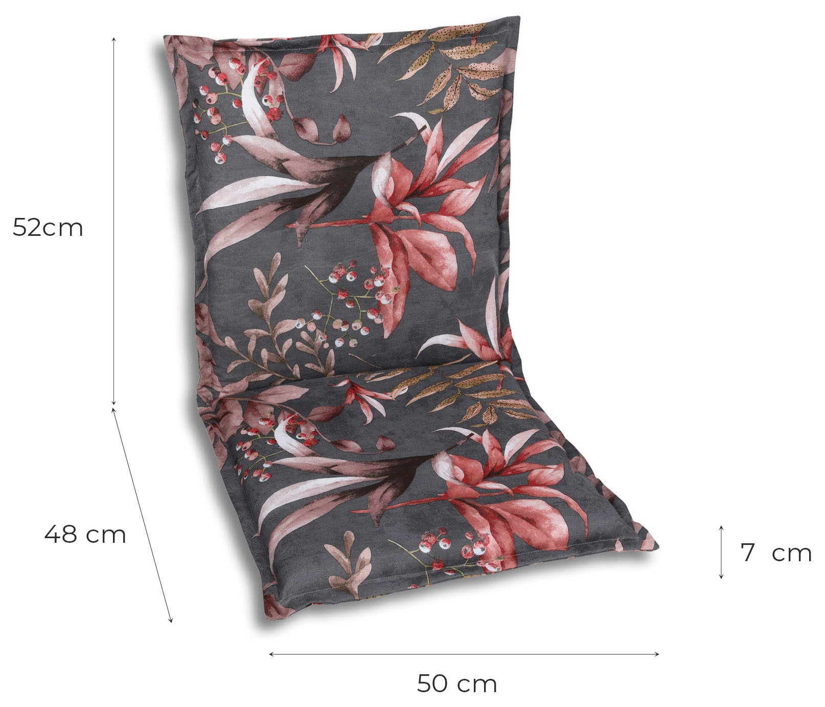 GO-DE Sesselauflage Blätter / Beeren anthrazit - Maße BxLxH ca.: 50 cm x 100 cm x 7 cm