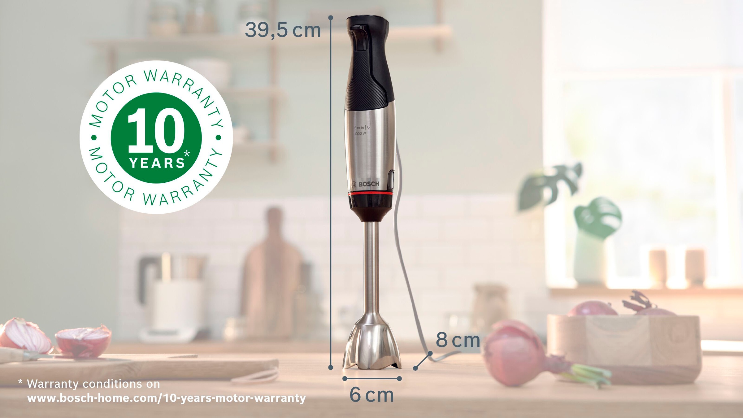 BOSCH Stabmixer »ErgoMaster Serie 6 MSM6M610, 4 Klingen, Mixfuß Edelstahl, schwarz«, 1000 W, Becher, luftgekühlter Motor, Keramikkupplung, 10 J Motorgarantie