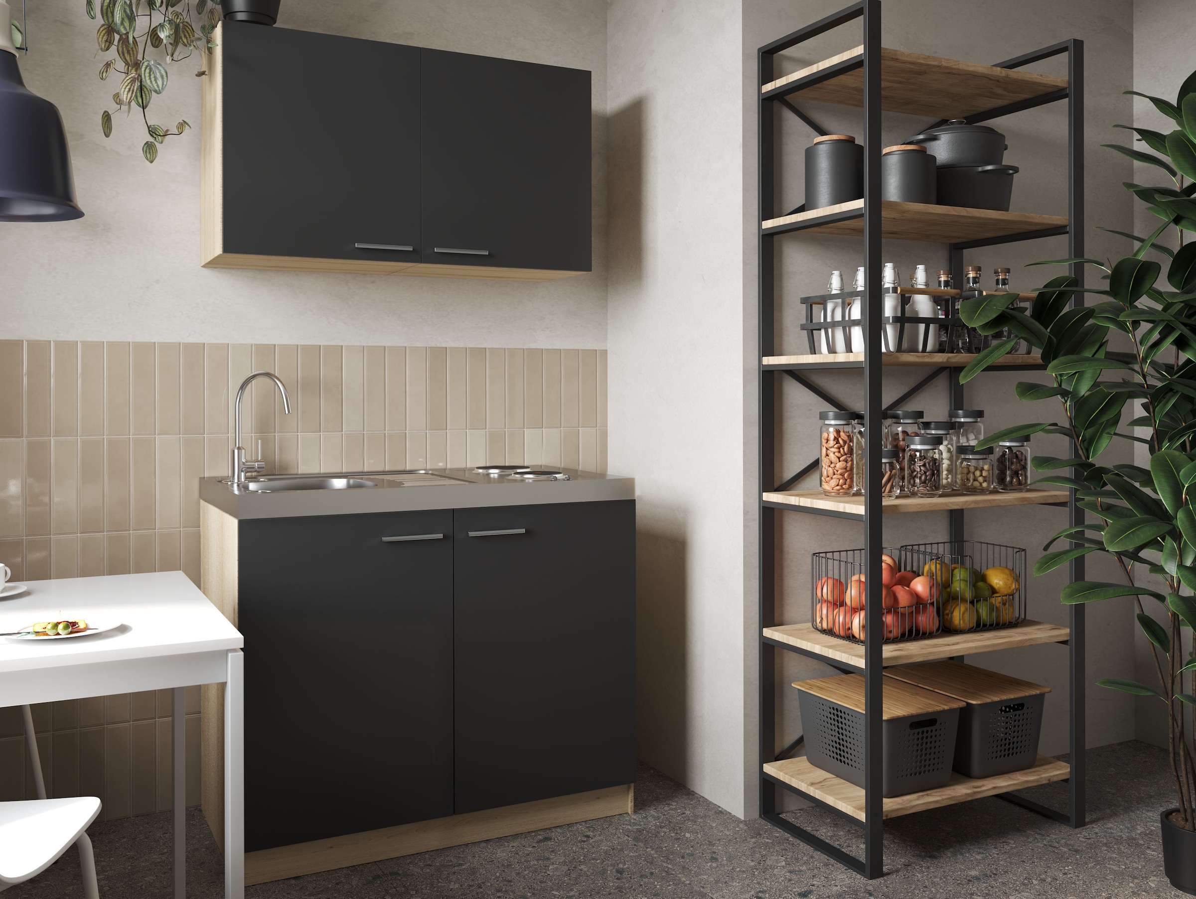 RESPEKTA Pantryküche »Merle« Breite 100 cm, Soft-Close, Spülenabdeckung mit Edelstahlkochmulde