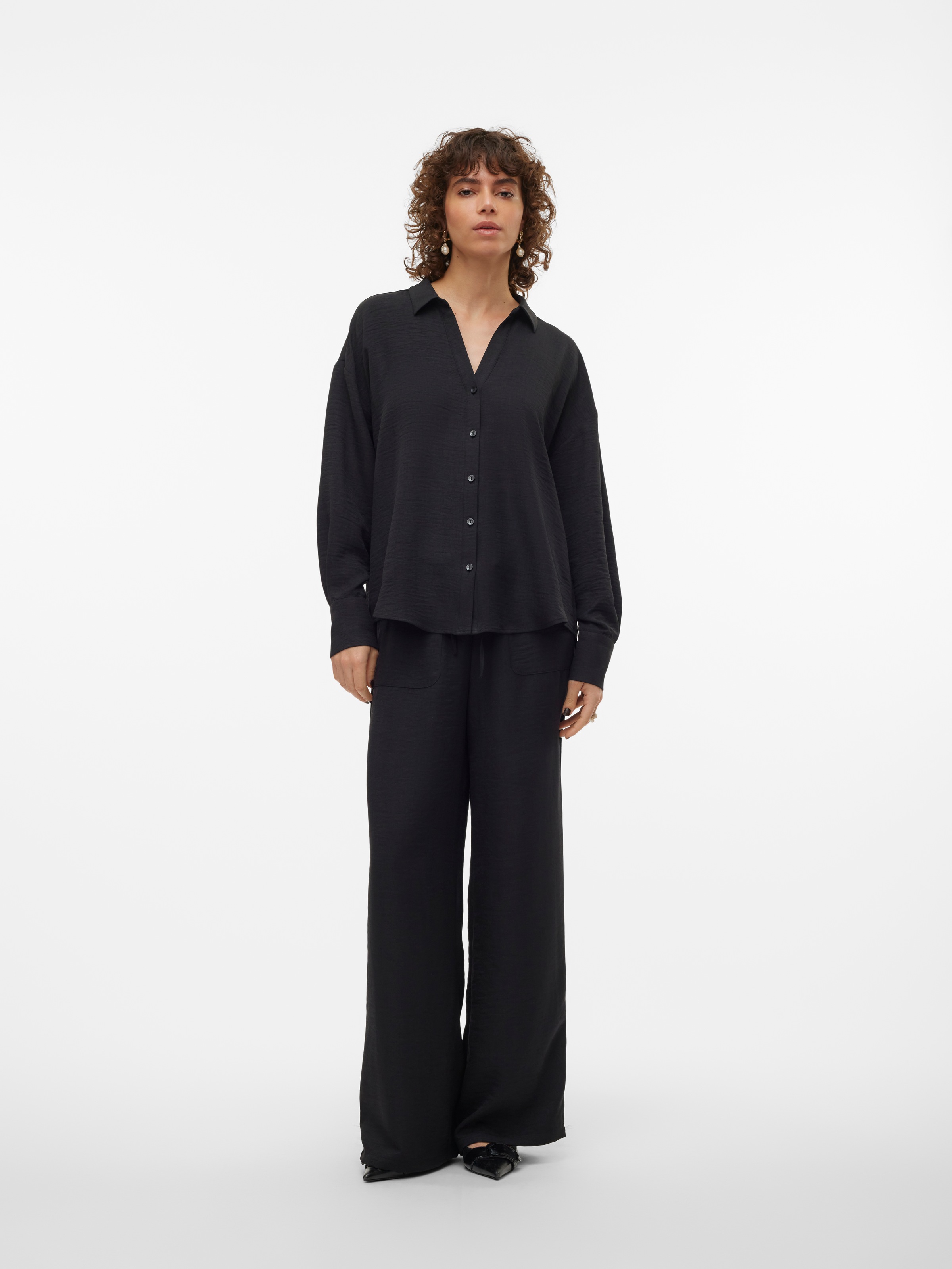 Vero Moda Langarmbluse »VMMELANEY QUEENY LS SHIRT WVN NOOS« Kunstfaser, loose fit