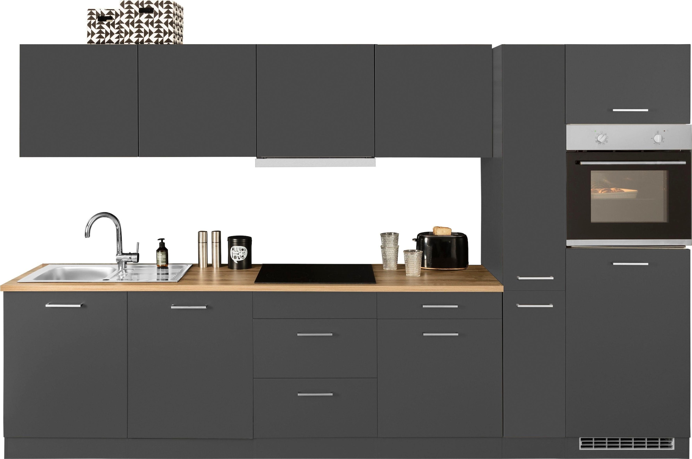 KOCHSTATION Küchenzeile »KS-Kehl«, mit E-Geräten, Breite 330 cm, inkl. Kühlschrank