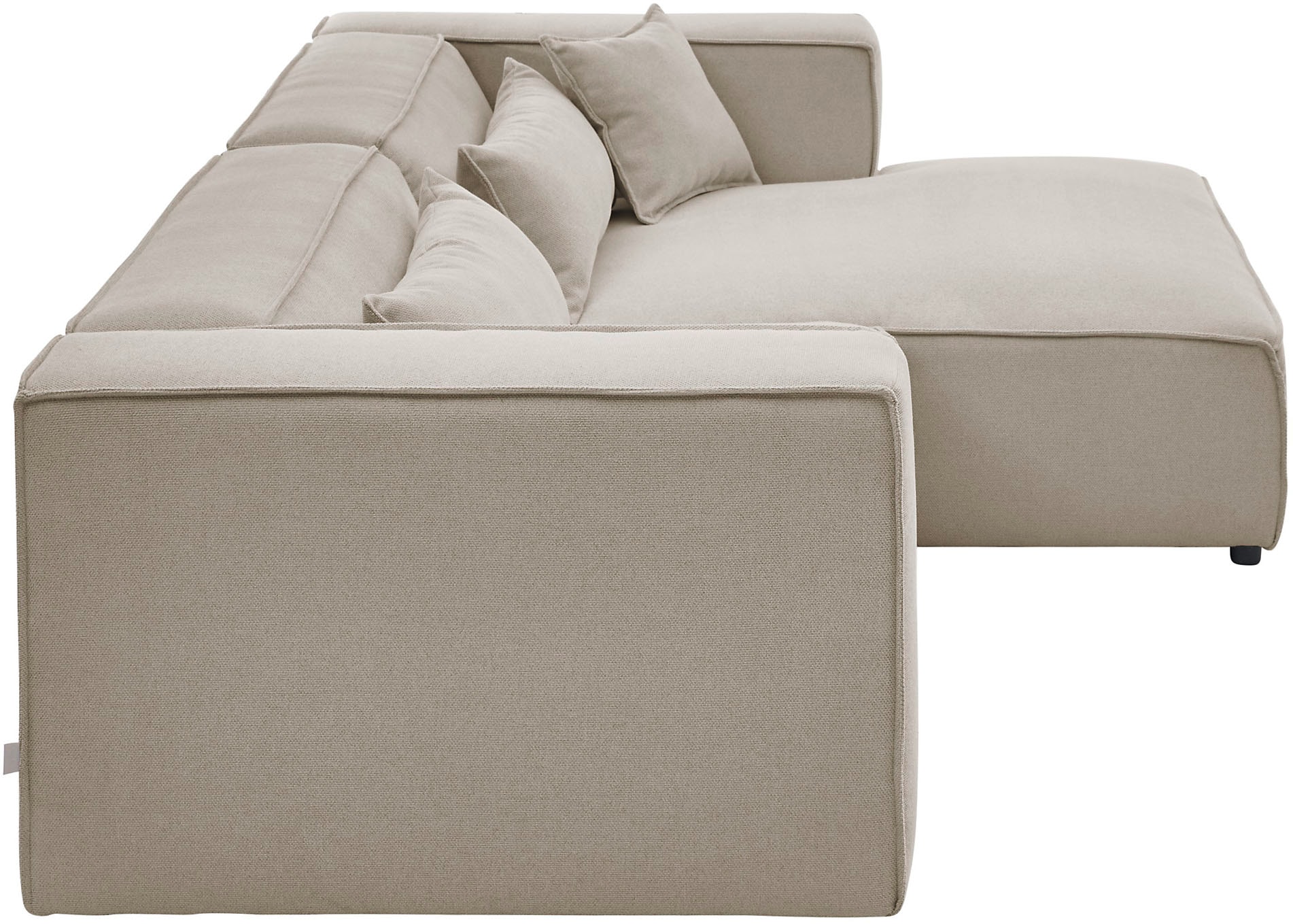 LeGer Home by Lena Gercke Ecksofa »PIARA mit Kedernaht, Cord, Leinenoptik o. Strukturstoff, Couch, L-Form«, wahlweise Ottomane rechts/links, schwarze Füße, bequemer Sitzkomfort