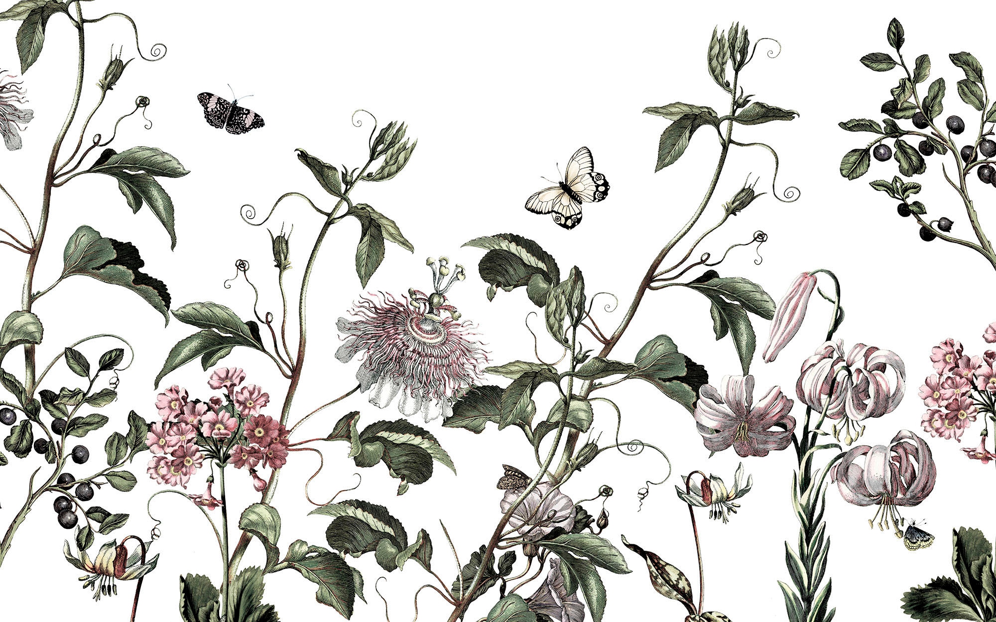 Komar Fototapete »Digitaldruck Vlies - Paradis de Papillons - Größe 400 x 250 cm«, bedruckt, Wohnzimmer, Schlafzimmer