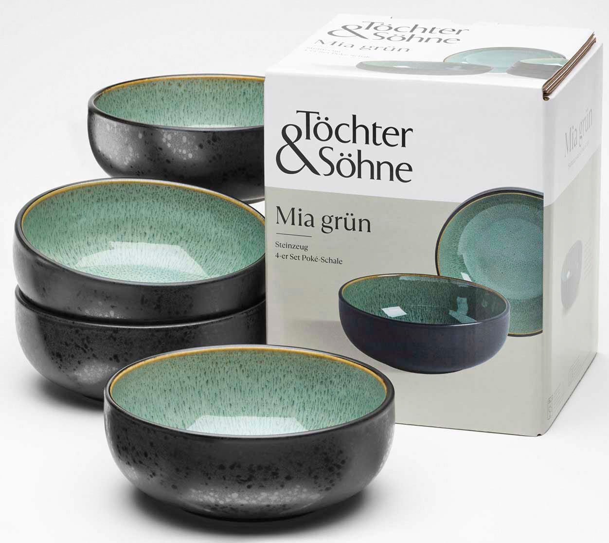 Töchter & Söhne Schale »Mia« 4 Stk. aus Steingut reaktiv glasierte Innenseite, matte schwarze Glasur auf der Außenseite