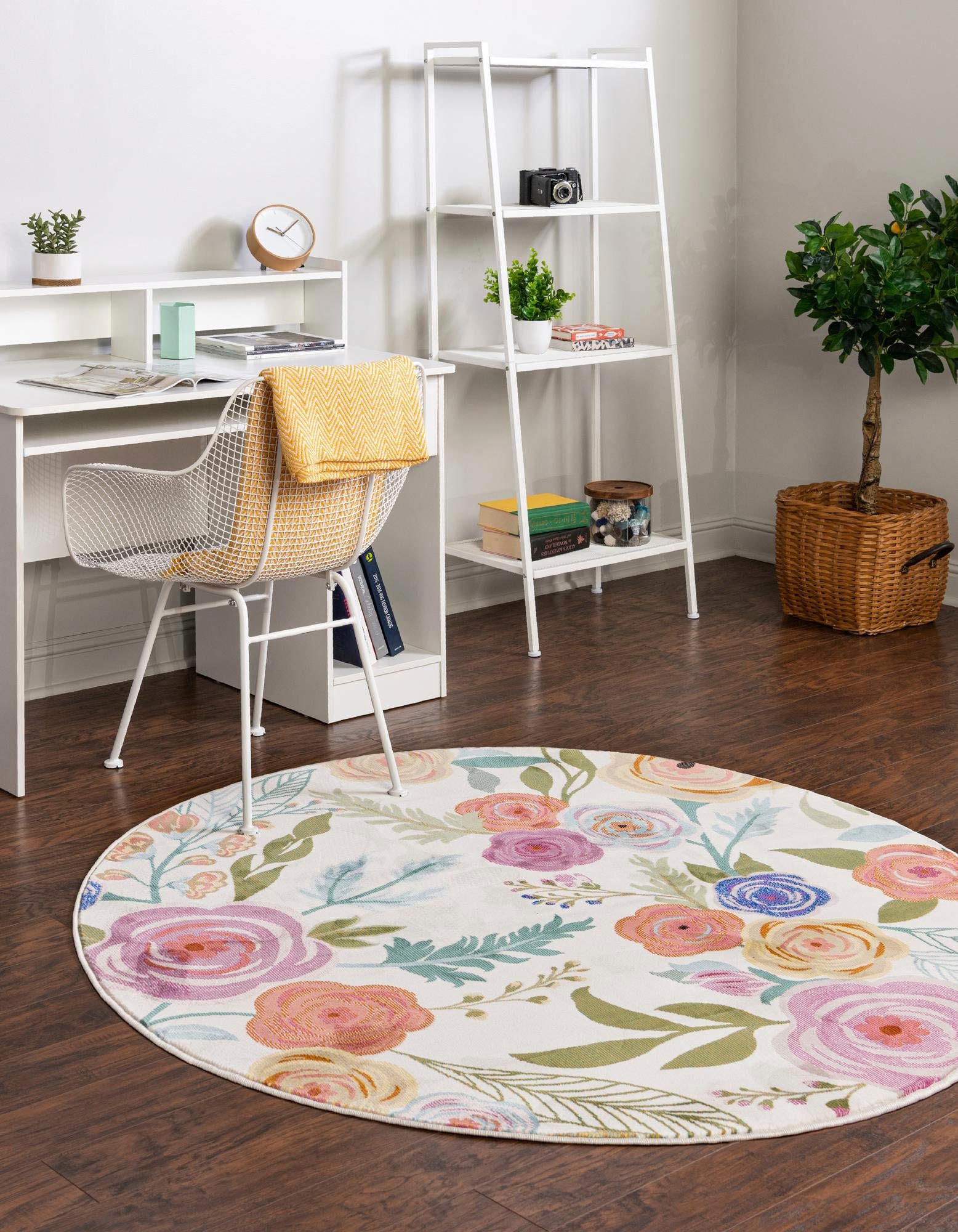 Myflair Möbel & Accessoires Teppich »Sunshine«, rund, 13 mm Höhe, Kurzflor, gewebt, Blumen Design, ideal im Wohnzimmer & Schlafzimmer