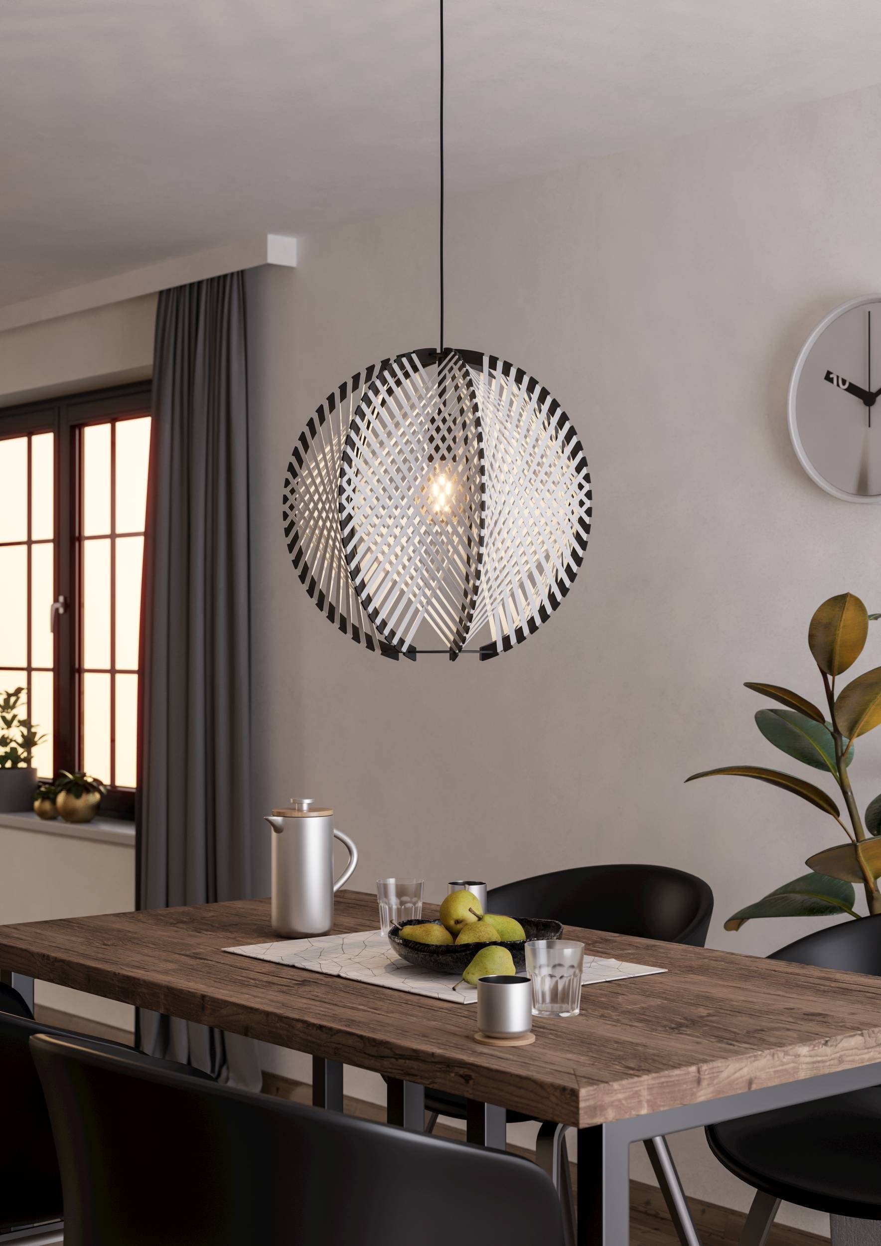 EGLO Hängeleuchte »Waverton Hängelampe, Esszimmerlampe, Metall, Holz, Textil in Weiß, E27« E27 1 Stk. Hängeleuchte - H110 x Ø48 cm - schwarz - 1X40W exkl.