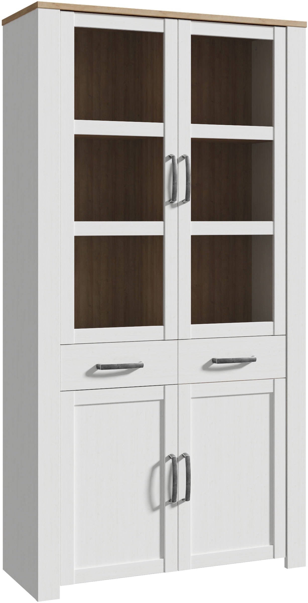 Bohol Display Cabinet 4 Door 1 Drawer in Oak/White, none