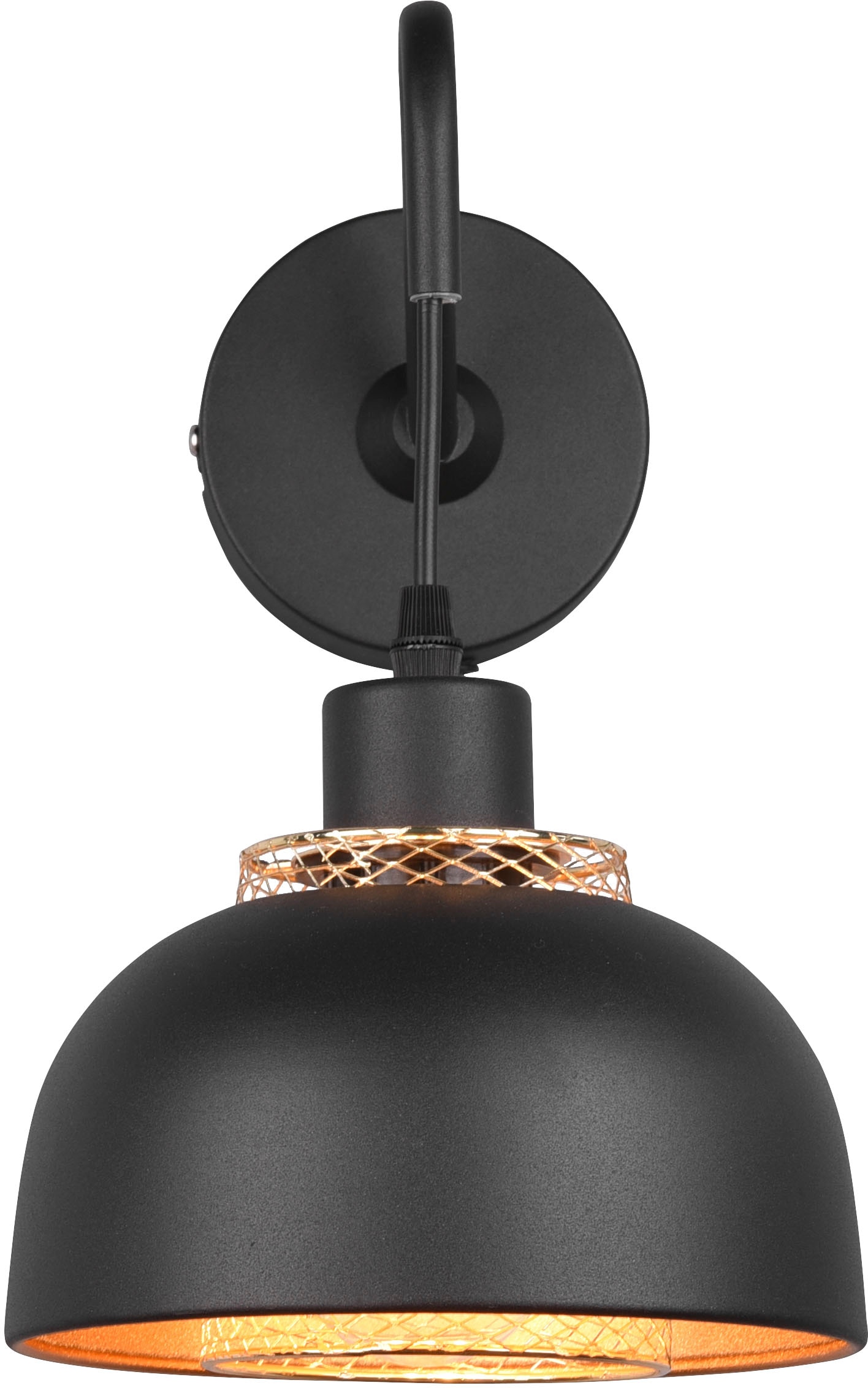 REALITY Leuchten Wandleuchte »Punch«, 1 flammig, Leuchtmittel E27 | ohne Leuchtmittel, Industrie-Look mit Doppelschirm schwarz-gold, exkl 1xE27 max 40W