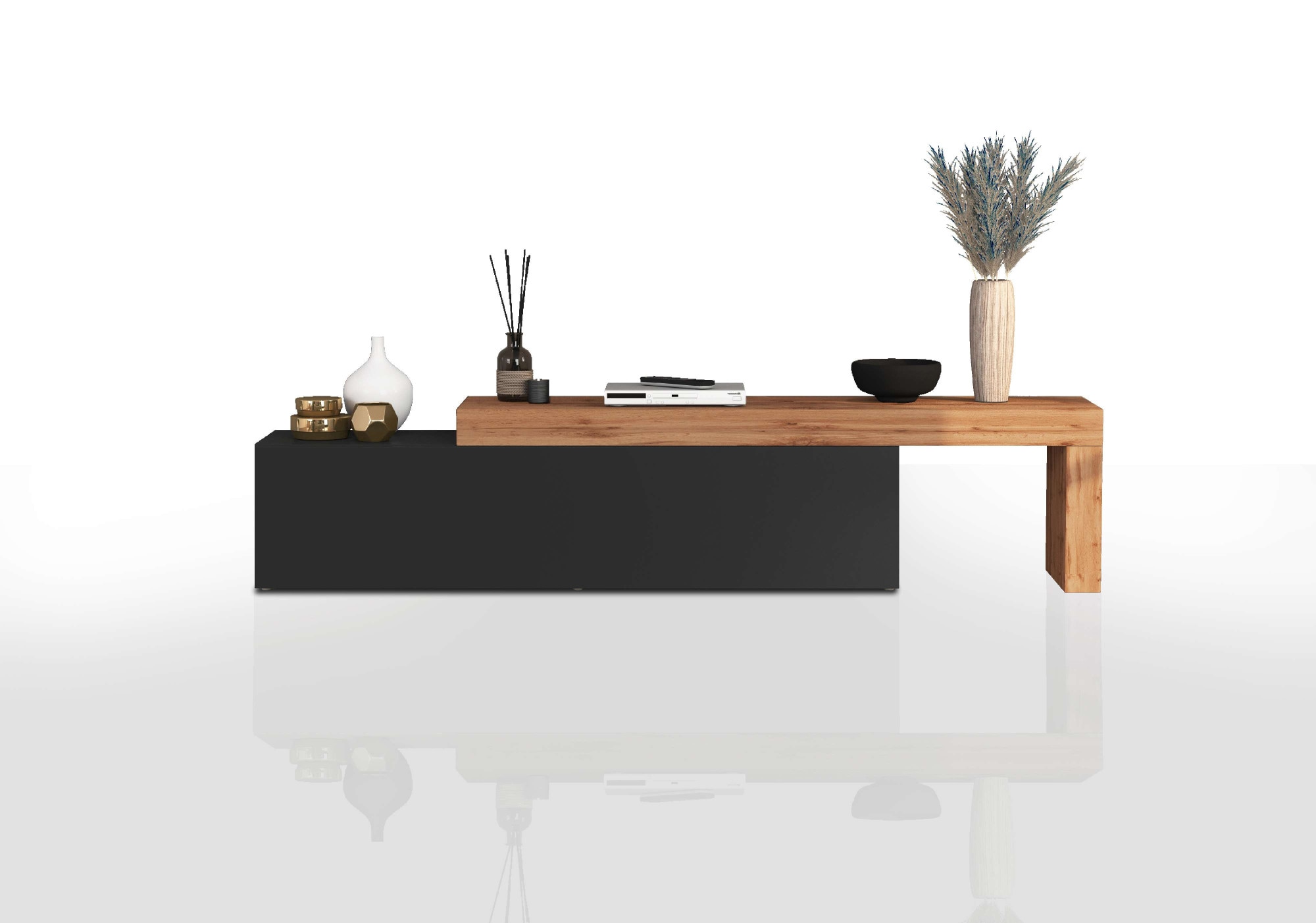 INOSIGN Lowboard »Chronos TV-Board, TV-Schrank«, (1 St., Breite verstellbar von 190 bis 350 cm), Breite 270 cm TV-Board,Lowboard,1 Klappe und ein L-Förmiger Aufsatz