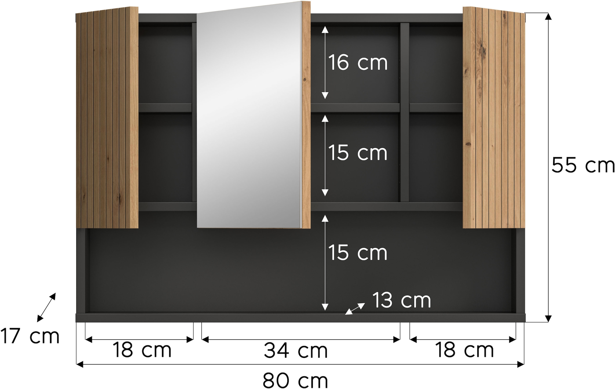 welltime Spiegelschrank »MANI, Spiegeltür, 1 offenes Fach, 3 Türen« 1 Stk. tlg.