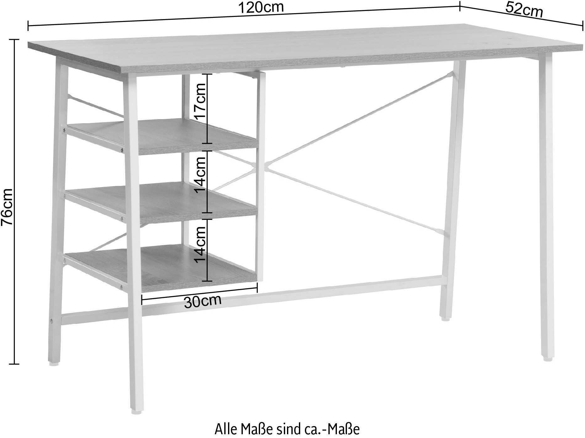 Home affaire Schreibtisch »COWELL«, Computertisch, 3 Ablagefächer, stabiles Metallgestell, Breite 120 cm