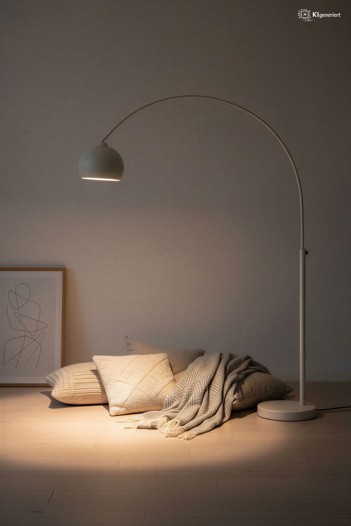 SalesFever Bogenlampe »Elegante Form mit stilvollem Metallschirm und hochwertigem Marmorfuß« E27 1 Stk. beige, Höhe 208 cm, mit Marmorfuß & Dimmer – zeitloses Design