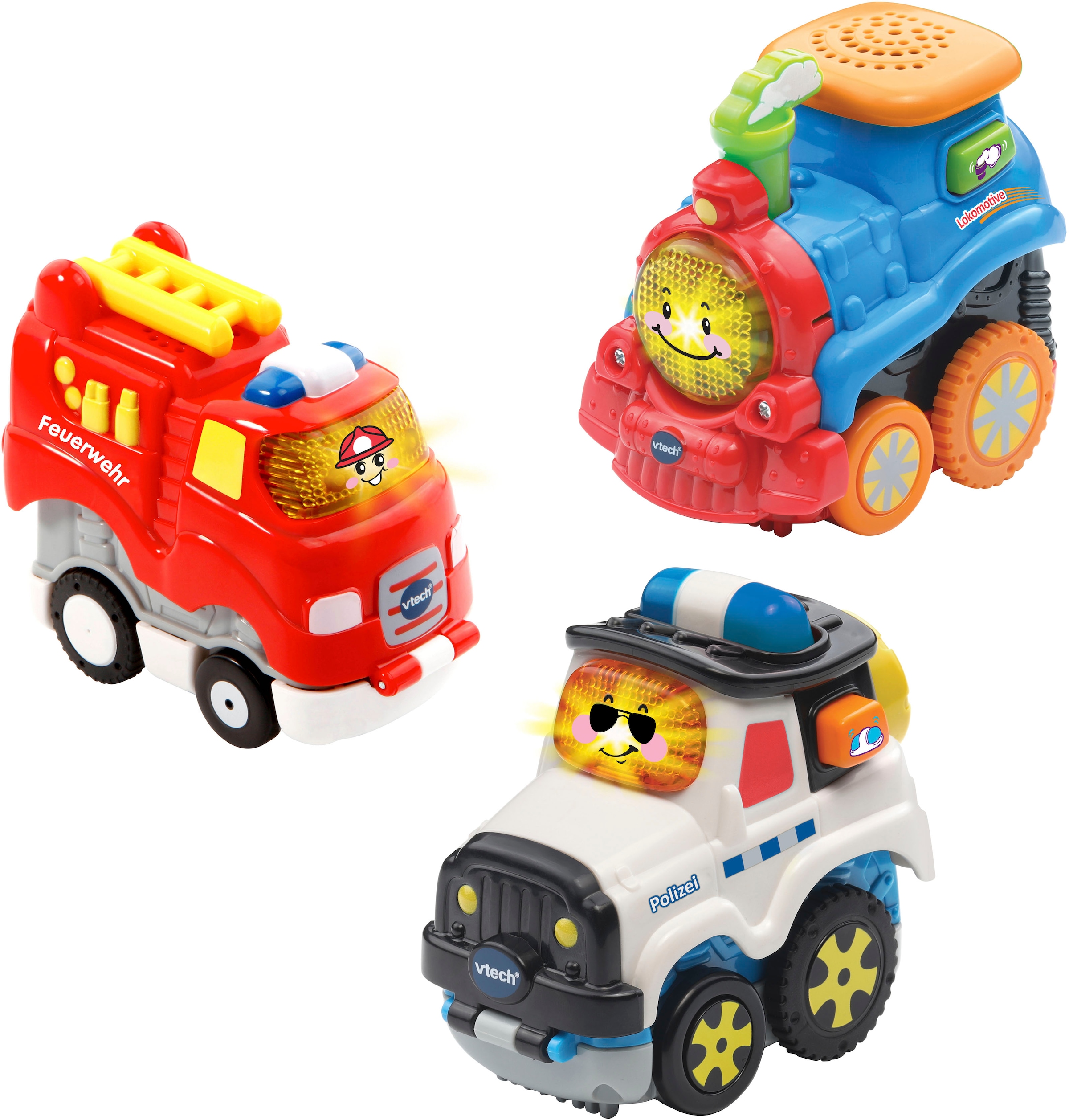 Feuerwehr, Lokomotive, Spielzeug-Auto Vtech® Flitzer, 3er-Set Baby bei Polizei« »Tut Tut