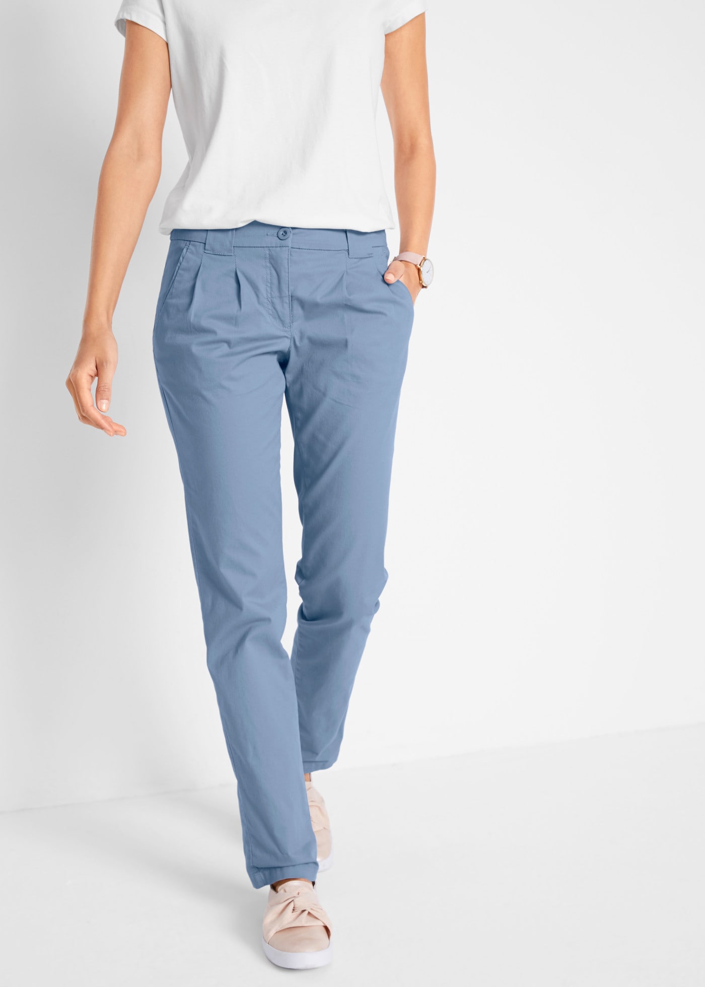 bonprix Chinohose  schmale Form, mit Bundfalten und praktischen Taschen