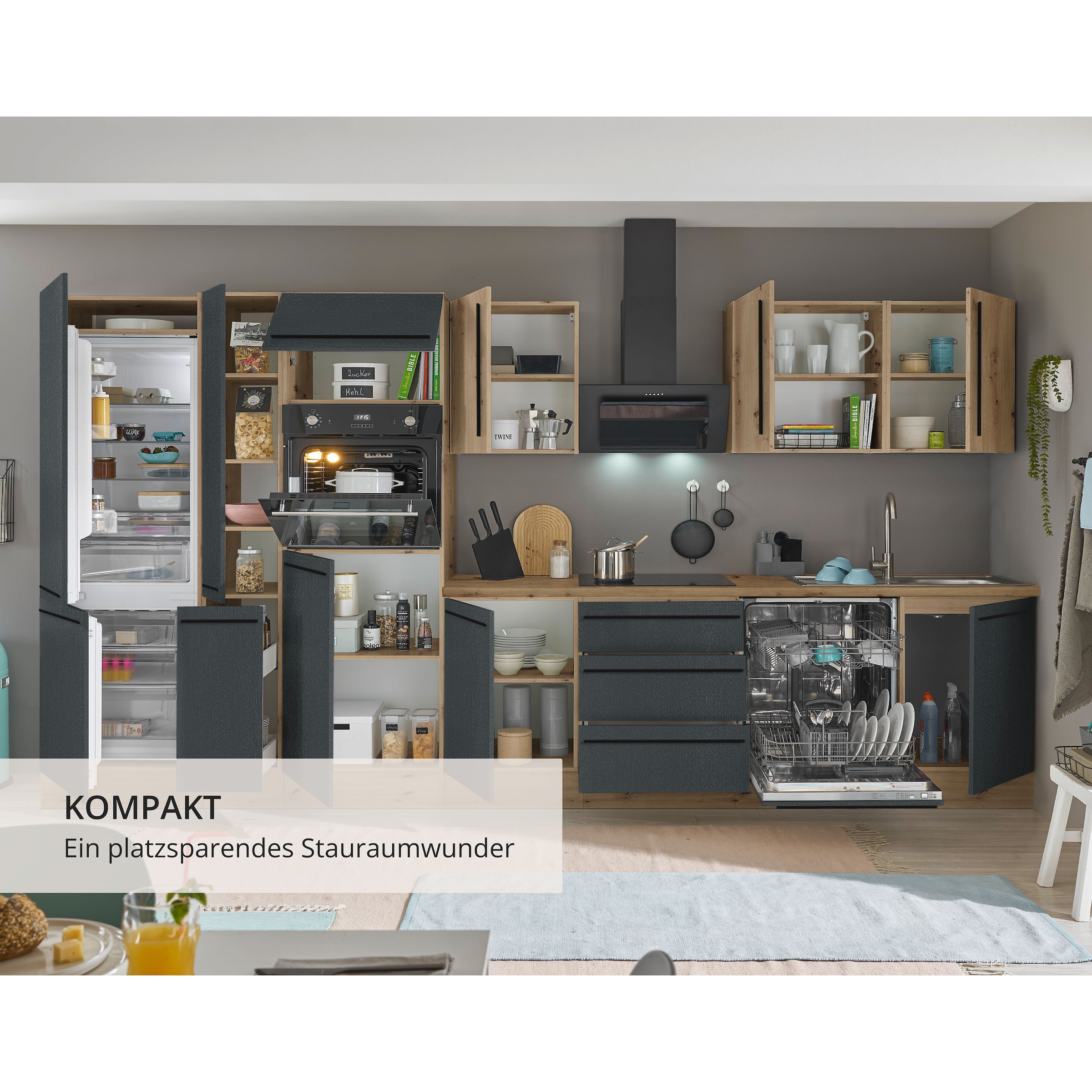 KOCHSTATION Küchenzeile »Florida« Breite 370 cm, wahlweise mit E-Geräten,Softclose für Türen/Schubkästen