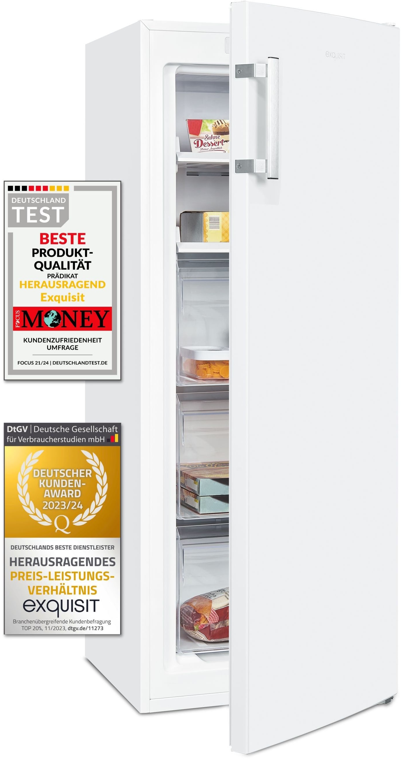 exquisit Gefrierschrank »GS231-NF-H-040C weiss«, 143 cm hoch, 54 cm breit, NoFrost, 161 Liter Nutzinhalt