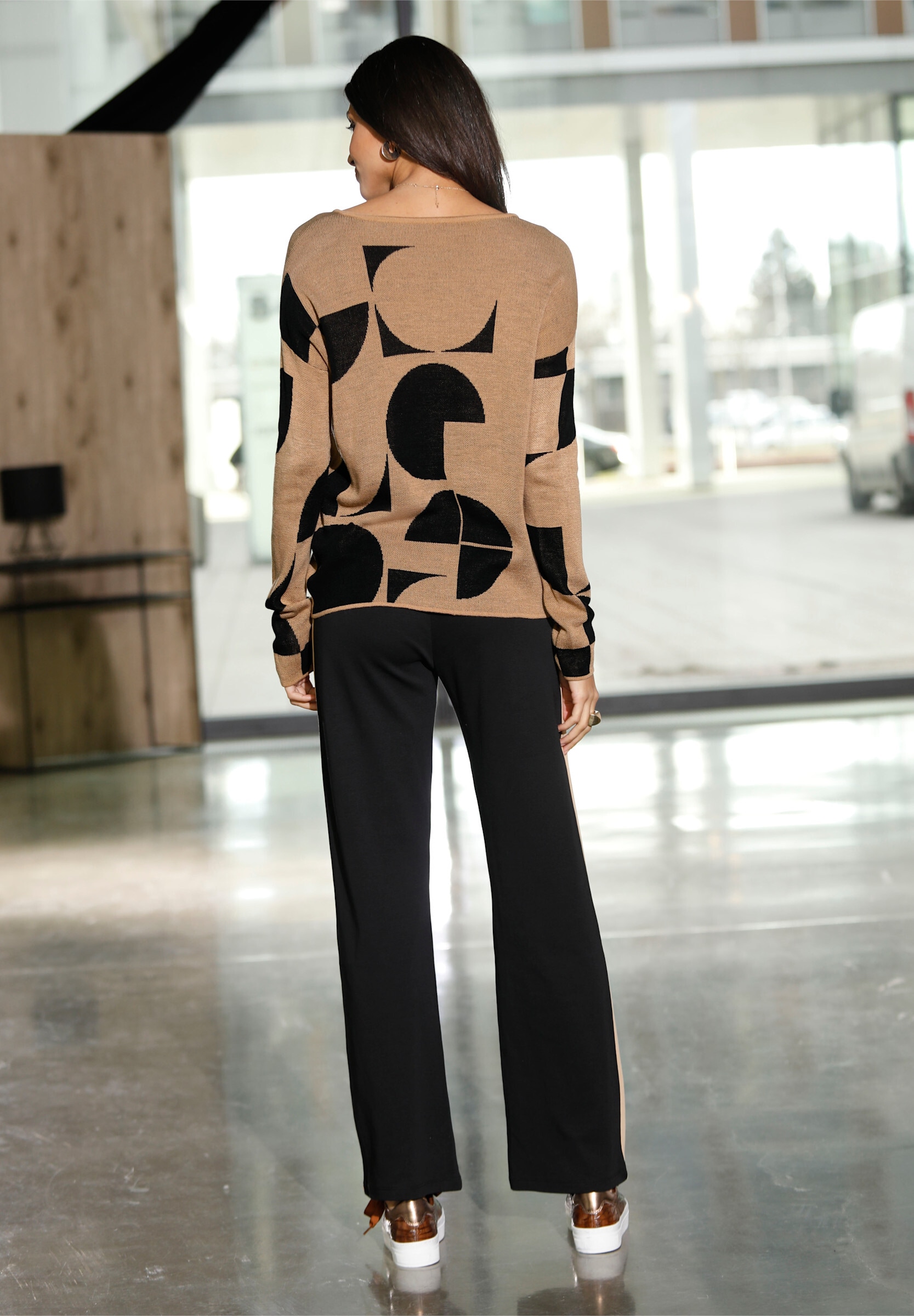 Sieh an! Longpullover »Pullover Jacquardpullover mit grafischem Muster«