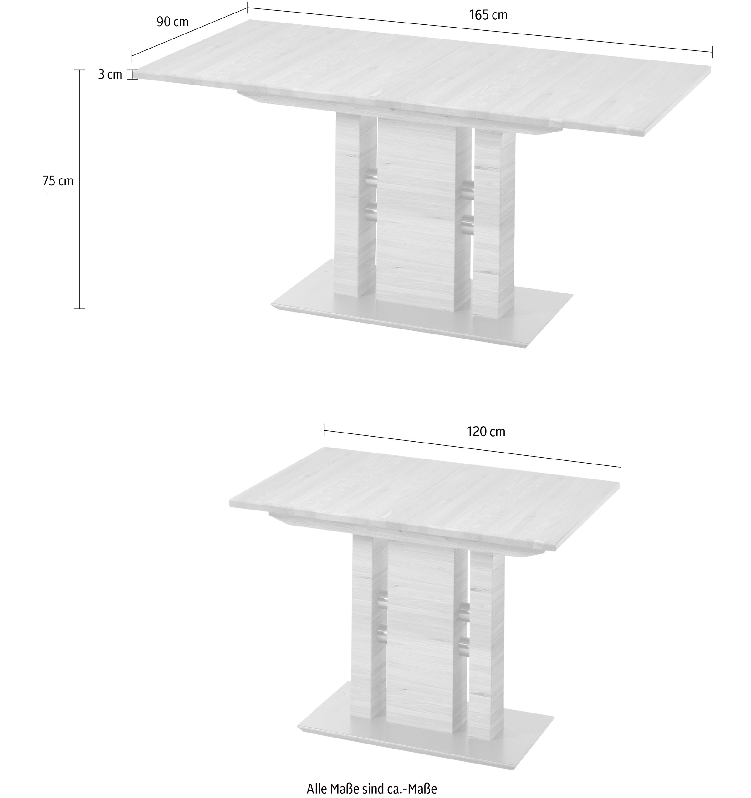 K+W Komfort & Wohnen Esstisch »5030«, Funktionstisch mit Synchronauszug, Massivholz,2 Breiten wählbar