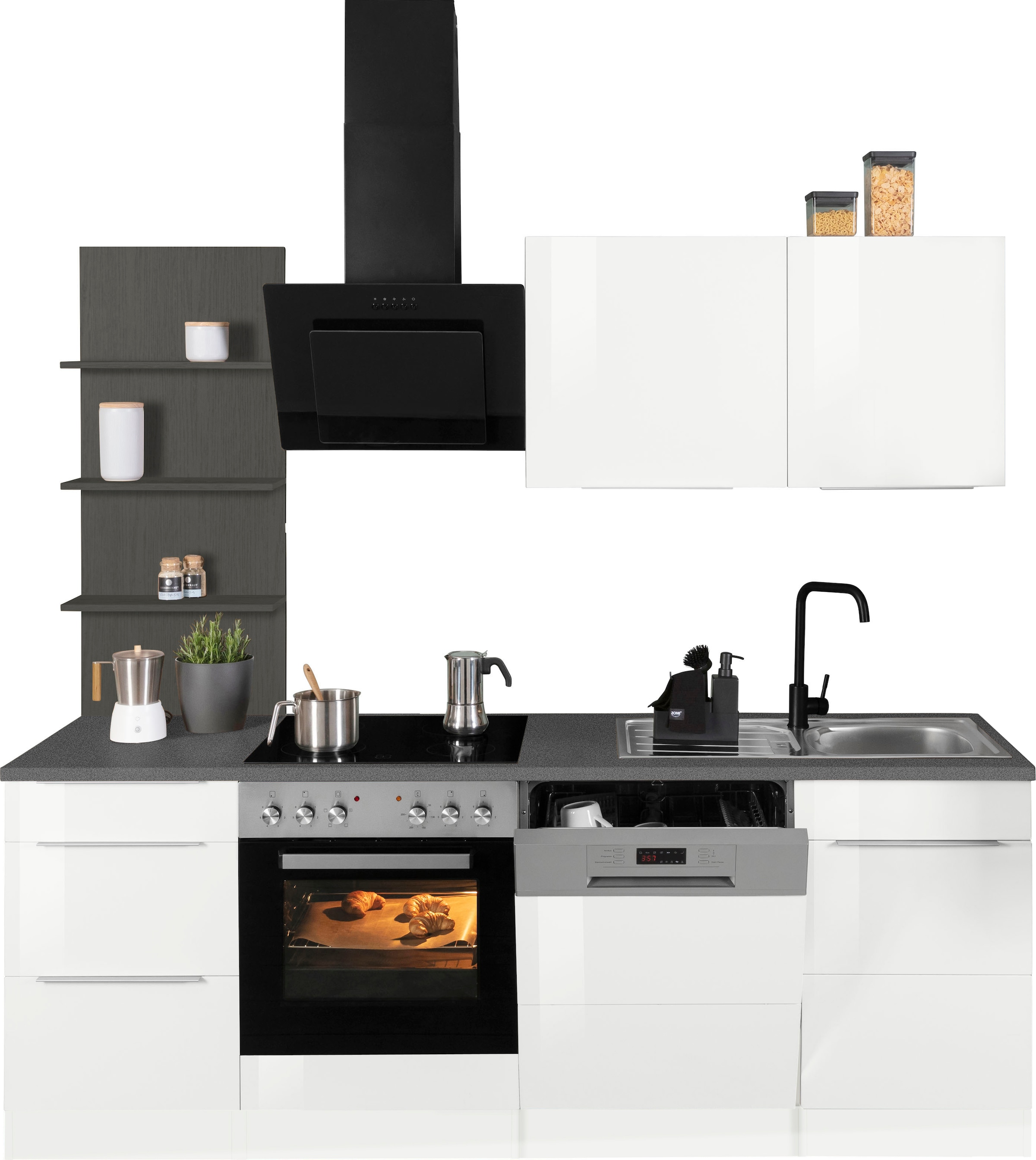 KOCHSTATION Küchenzeile »KS-Brindisi«, Breite 220 cm, wahlweise mit E-Geräten, mit MDF-Fronten und Regal