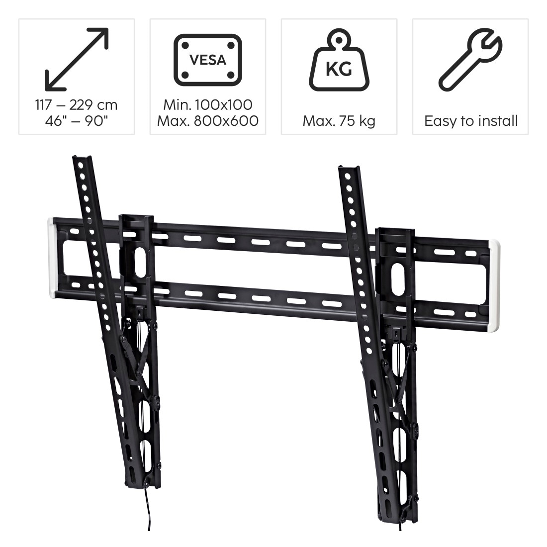 Hama TV-Wandhalterung »Wandhalter neigbar, bis 75kg, 117 - 254 cm (46"-100"), 50",55",65",75"«, bis 254 cm Zoll