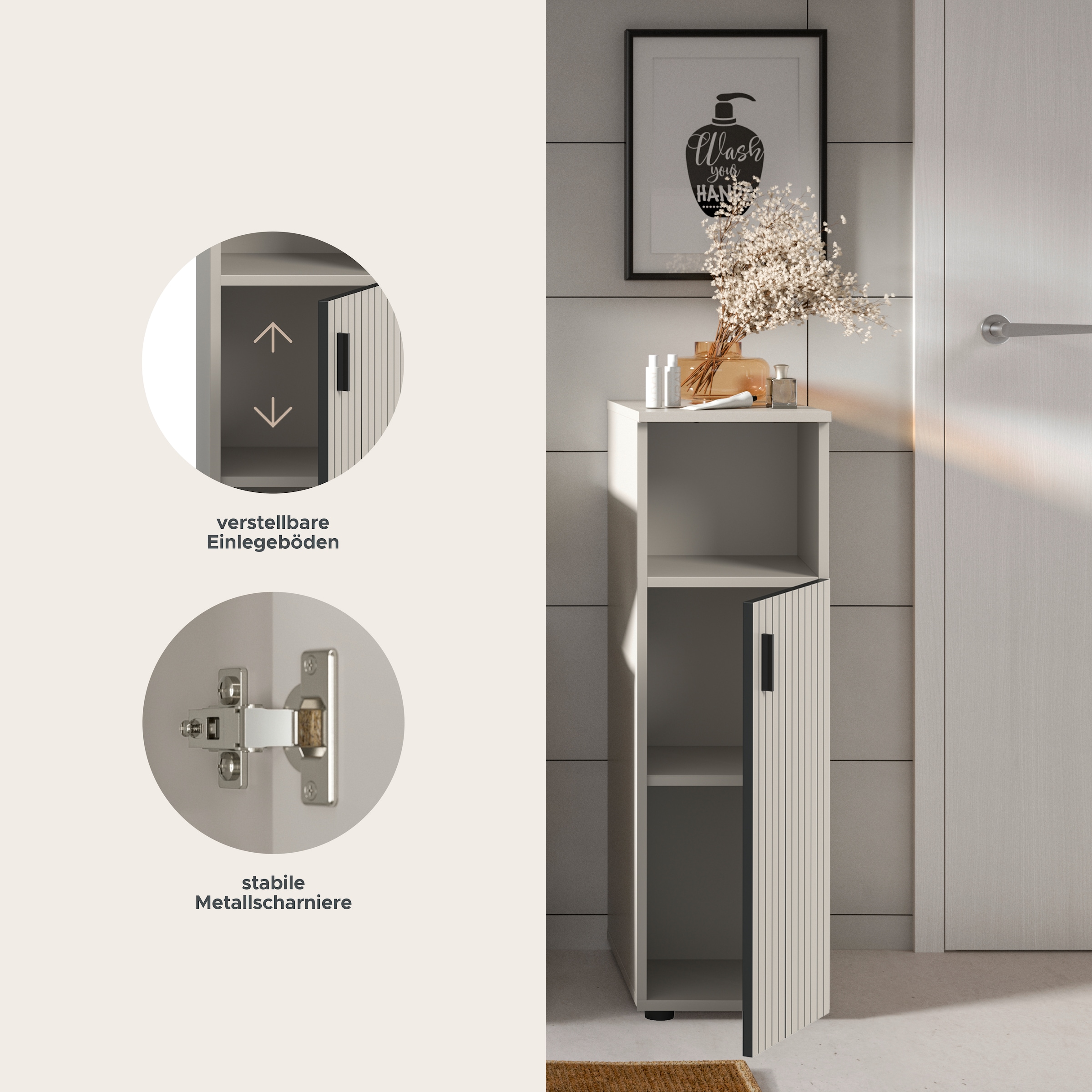 welltime Stauraumschrank »MANI, Höhe: 95 cm, Paneeloptik, 1 offenes Fach, 1 Tür« 1 Stk. tlg. Badezimmerschrank, Badschrank, Bad, Badezimmer